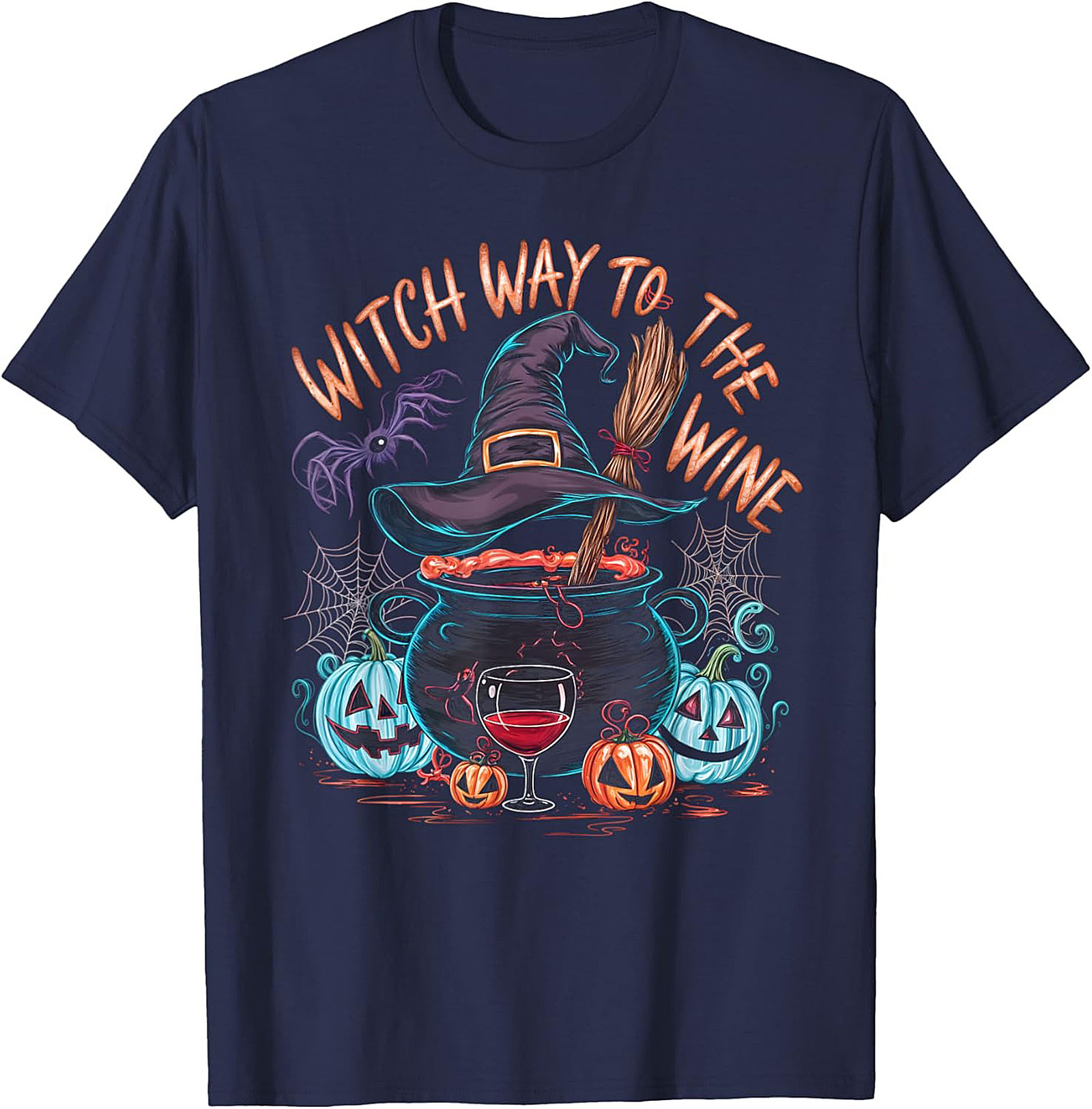 Witch Way To The Wine Funny Halloween Graphic Tee