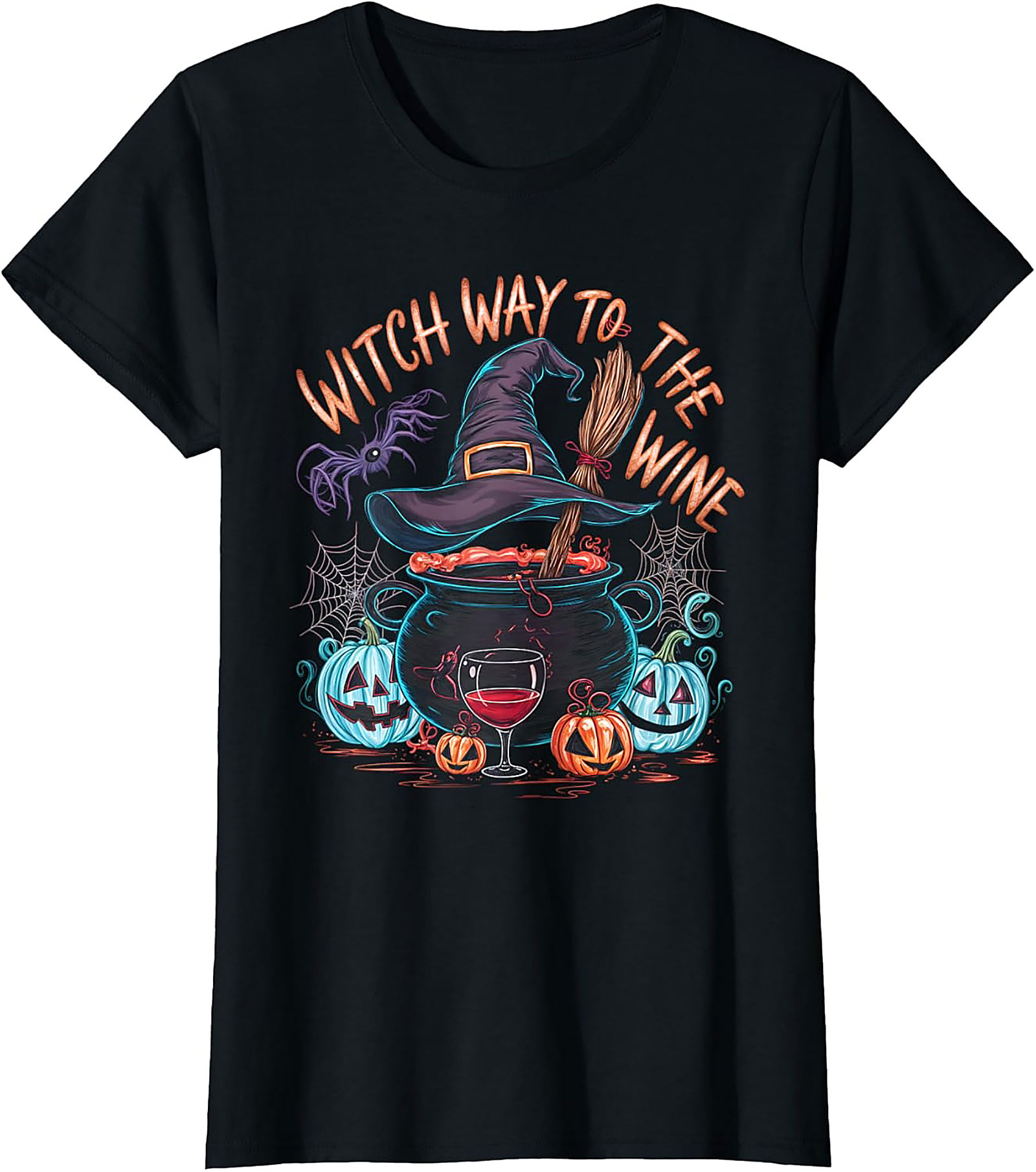 Witch Way To The Wine Funny Halloween Graphic Tee