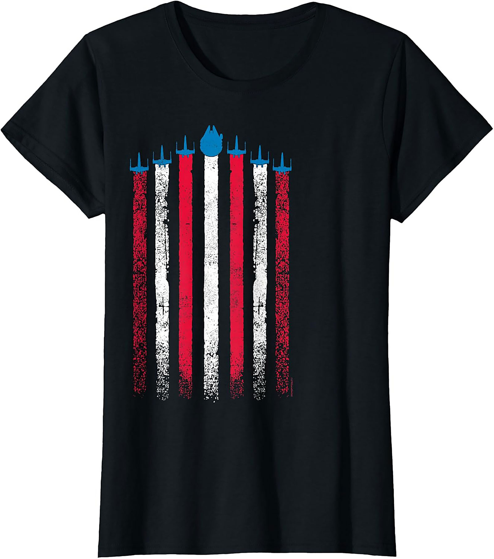 Millennium Falcon Flag Graphic Tee | Patriotic Sci-Fi Shirt