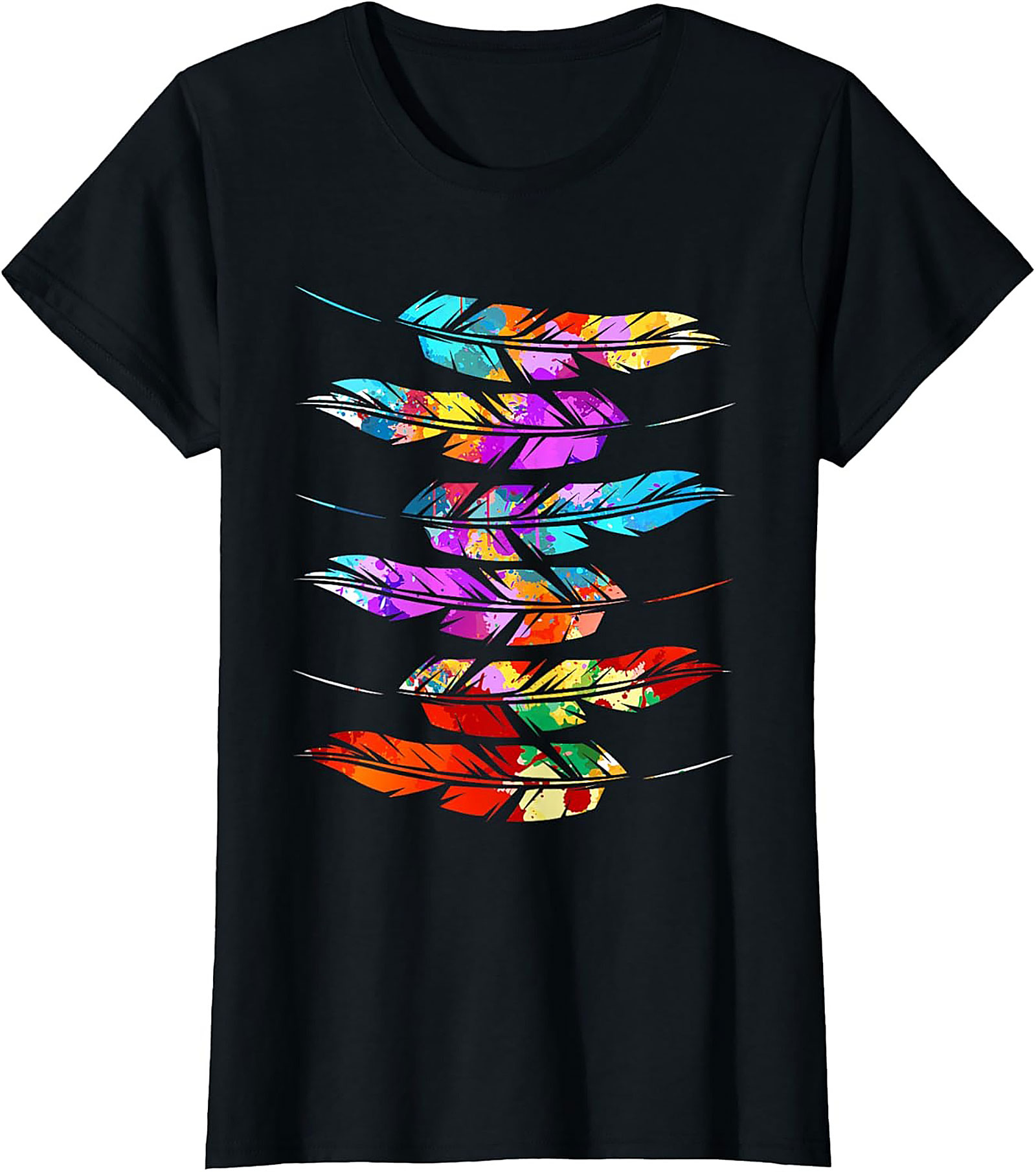 Vibrant Watercolor Feather Graphic Tee Boho Unisex Shirt