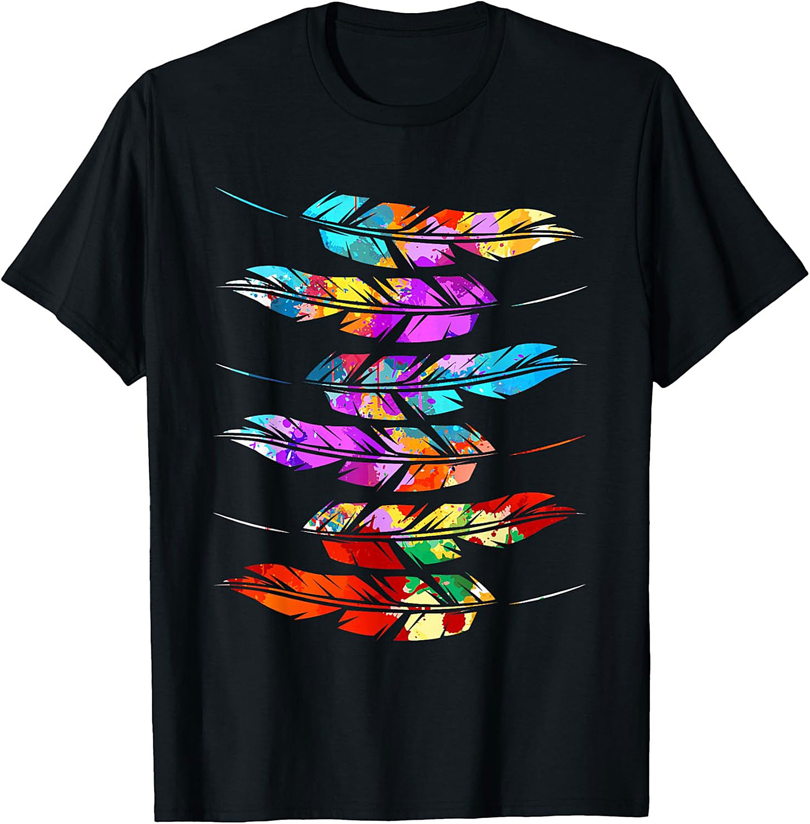 Vibrant Watercolor Feather Graphic Tee Boho Unisex Shirt