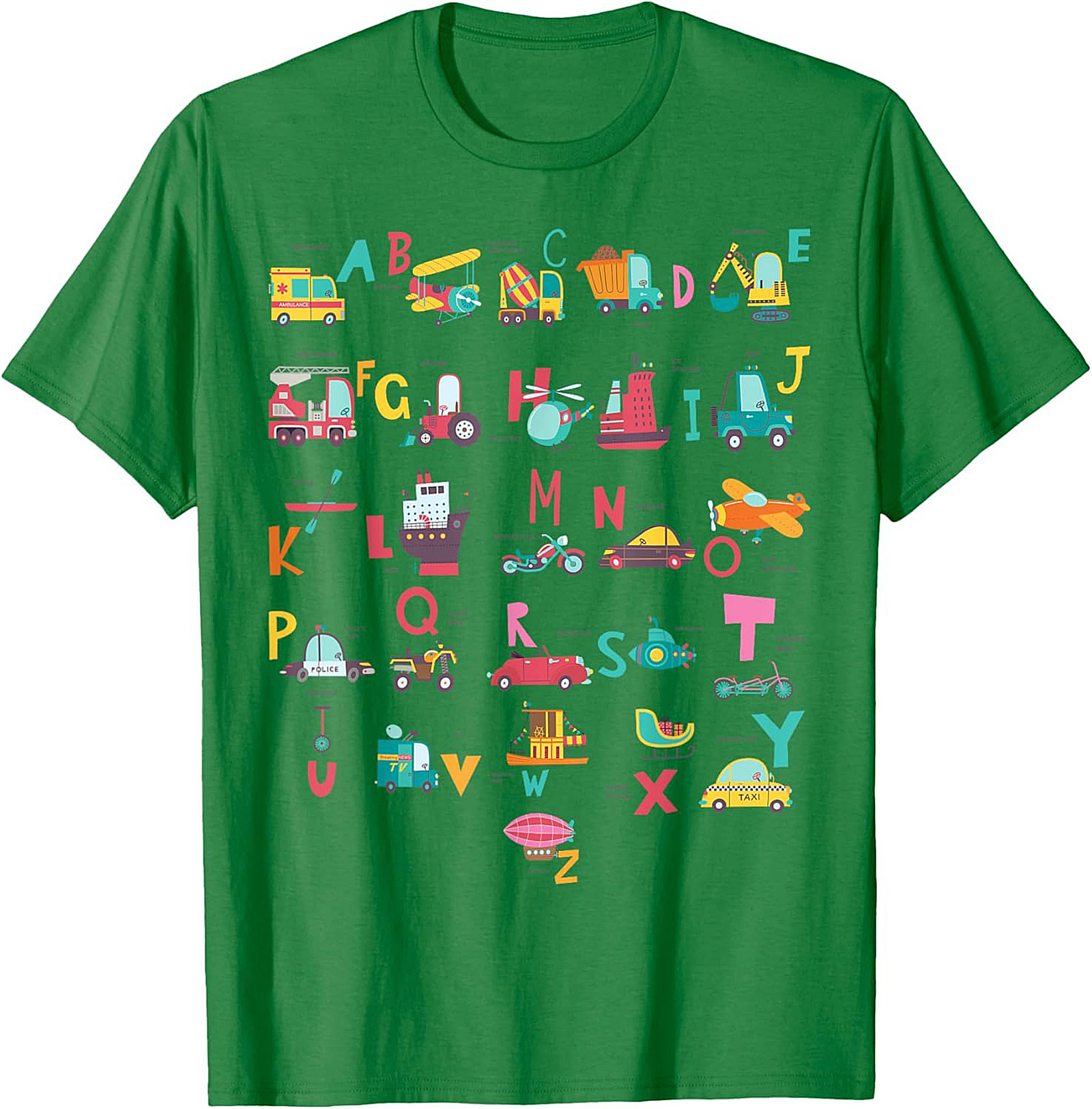 Vehicle Alphabet T-shirt - Fun ABC Learning Graphic Tee for Kids Who Love Trucks and Cars