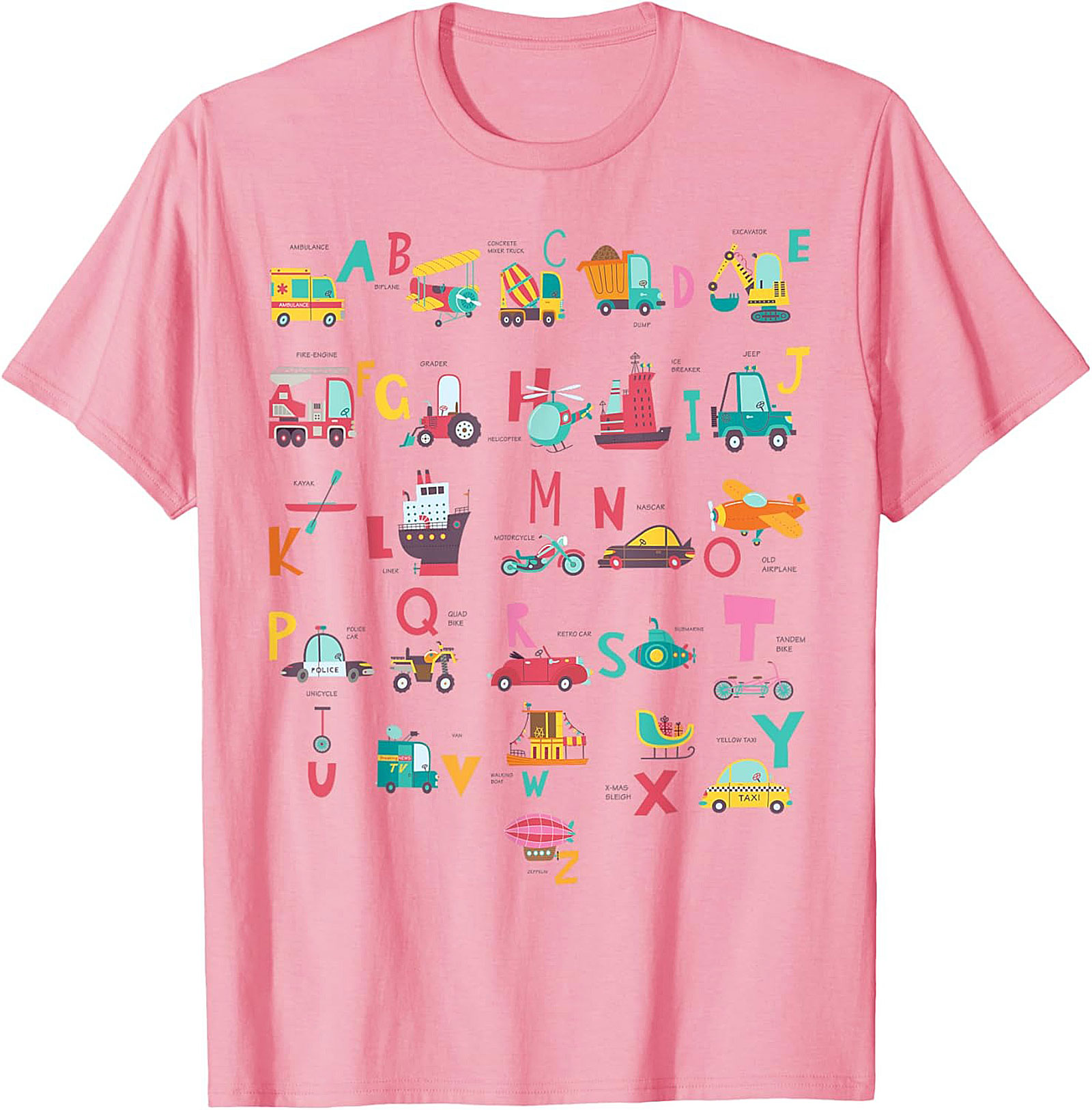 Vehicle Alphabet T-shirt - Fun ABC Learning Graphic Tee for Kids Who Love Trucks and Cars