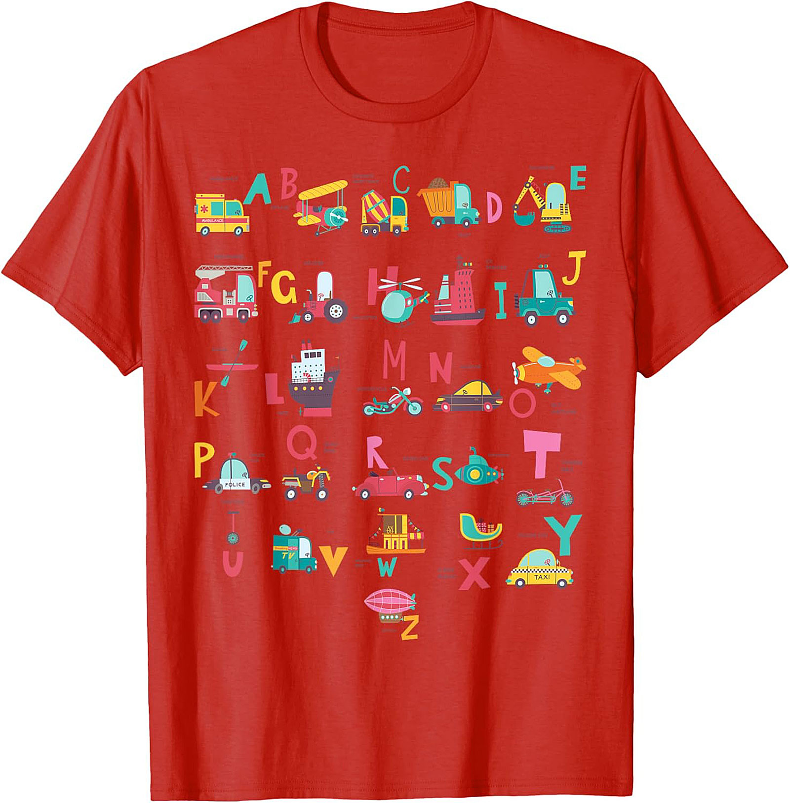 Vehicle Alphabet T-shirt - Fun ABC Learning Graphic Tee for Kids Who Love Trucks and Cars