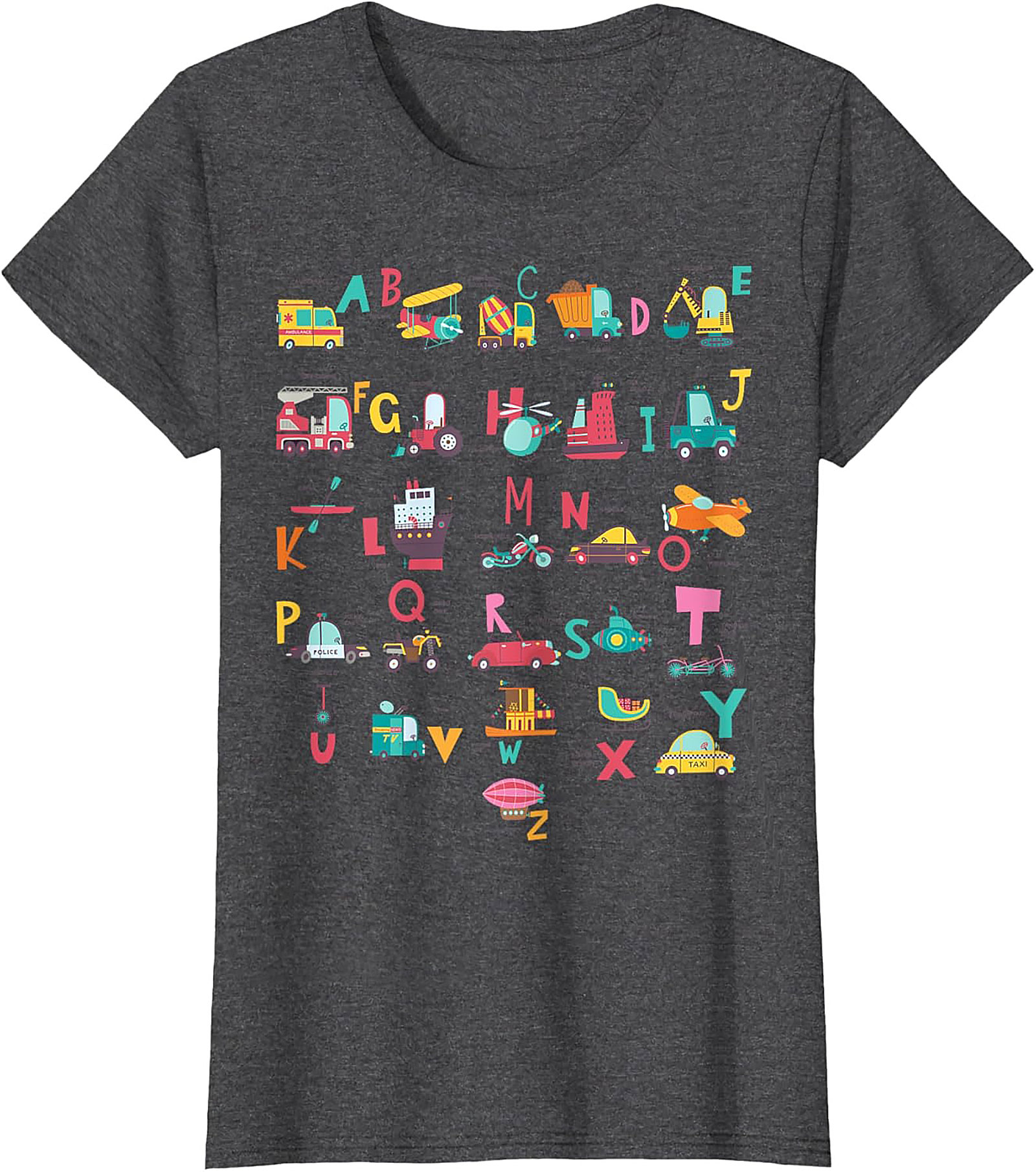 Vehicle Alphabet T-shirt - Fun ABC Learning Graphic Tee for Kids Who Love Trucks and Cars