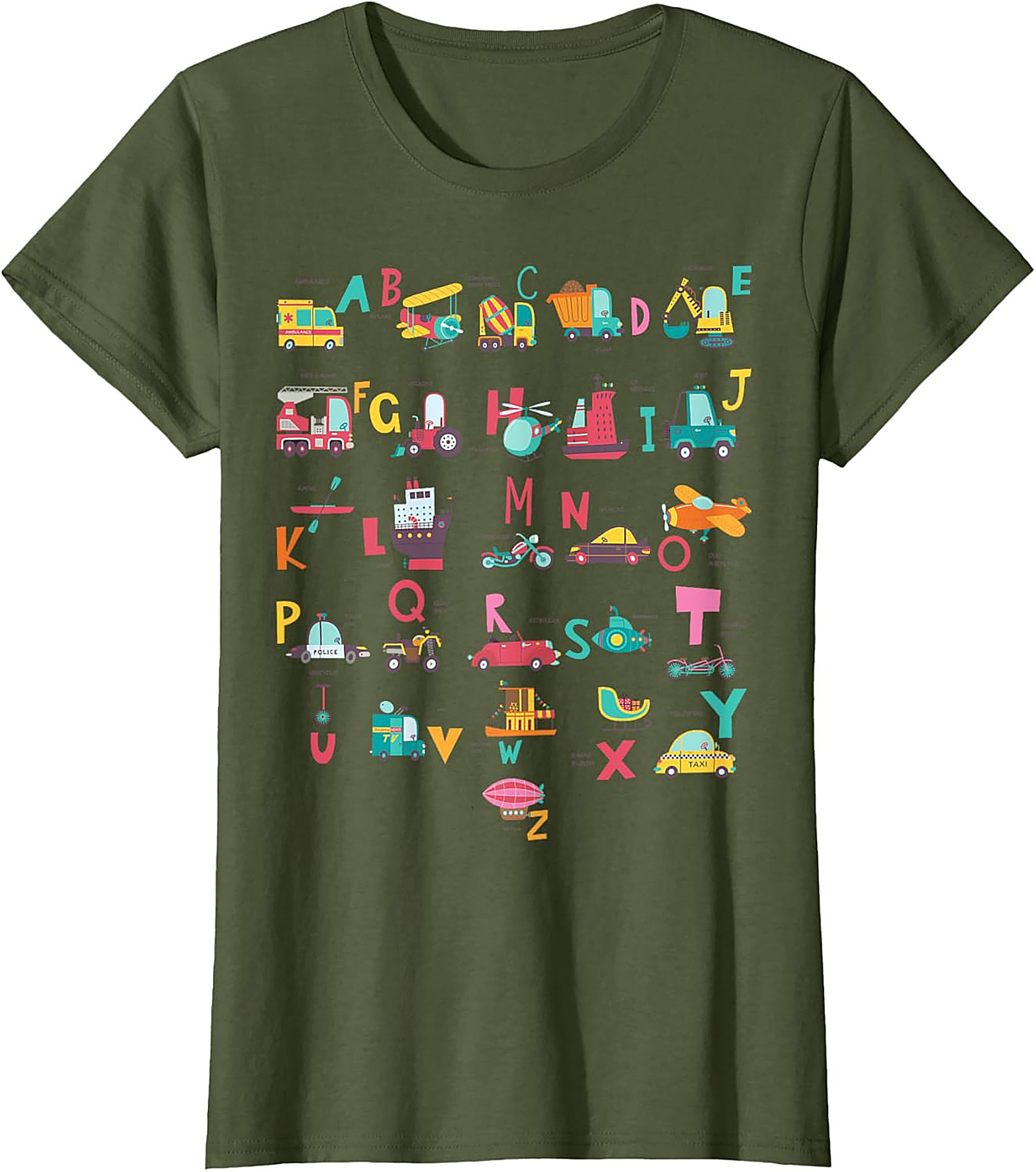 Vehicle Alphabet T-shirt - Fun ABC Learning Graphic Tee for Kids Who Love Trucks and Cars