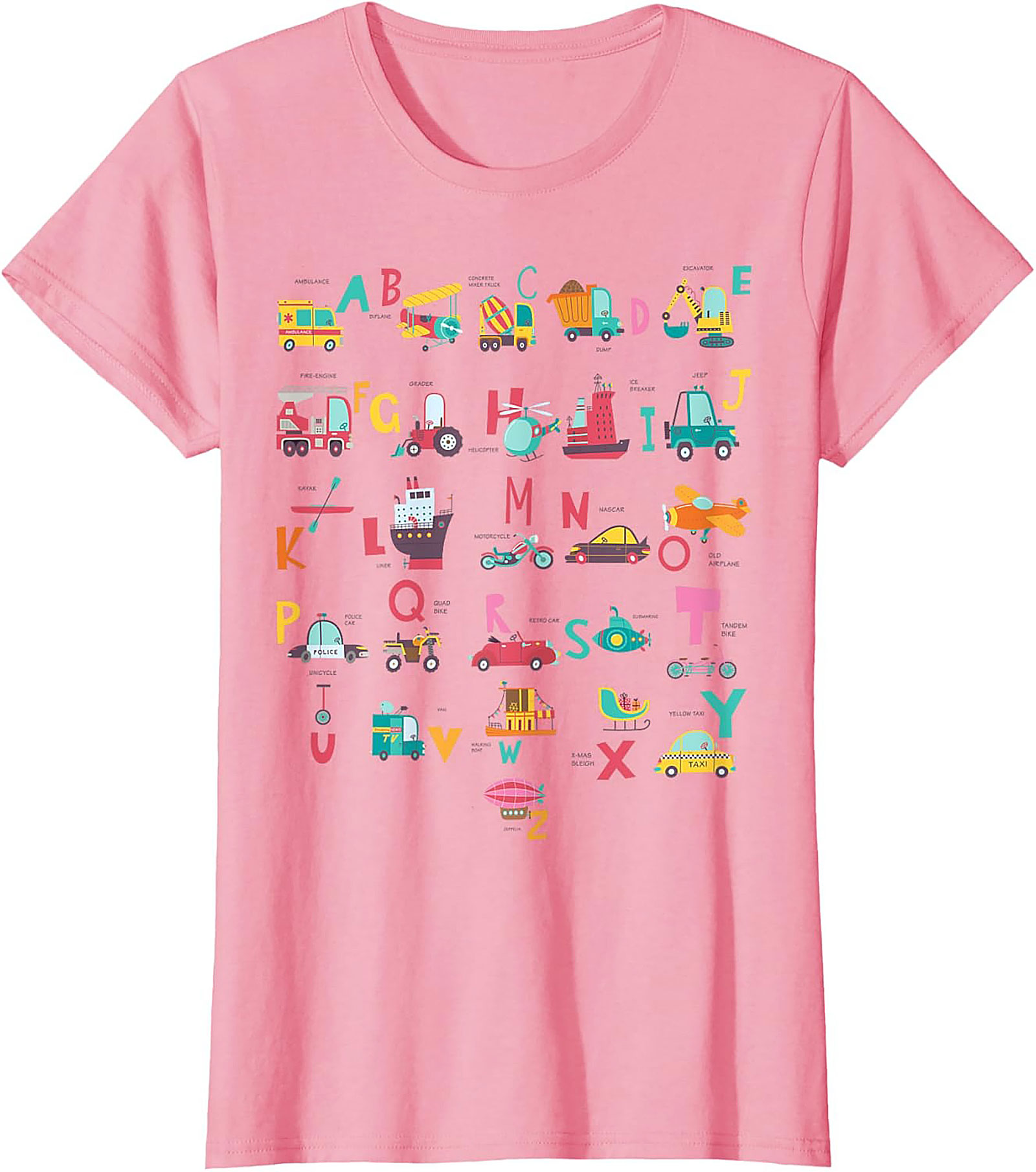Vehicle Alphabet T-shirt - Fun ABC Learning Graphic Tee for Kids Who Love Trucks and Cars