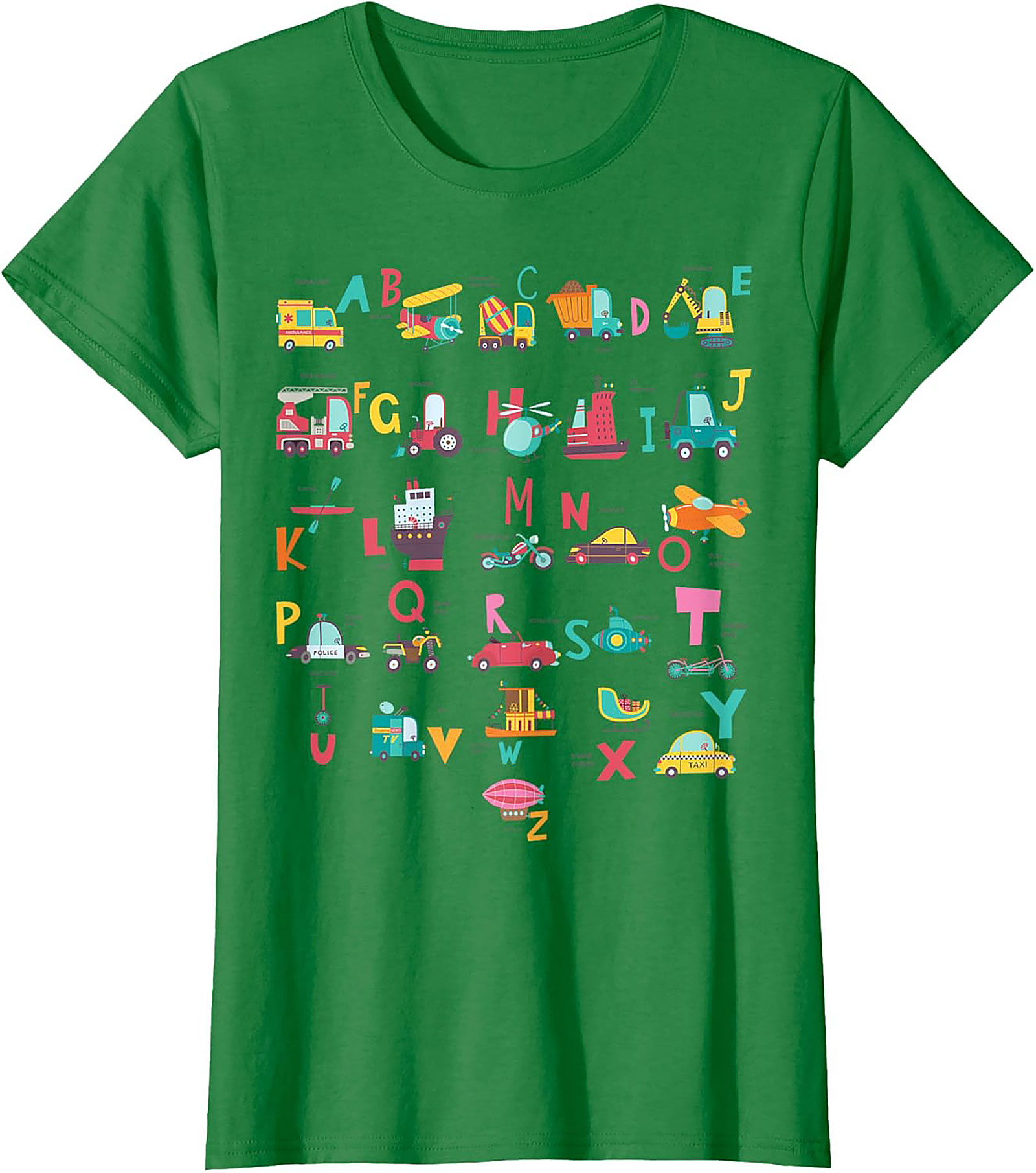 Vehicle Alphabet T-shirt - Fun ABC Learning Graphic Tee for Kids Who Love Trucks and Cars