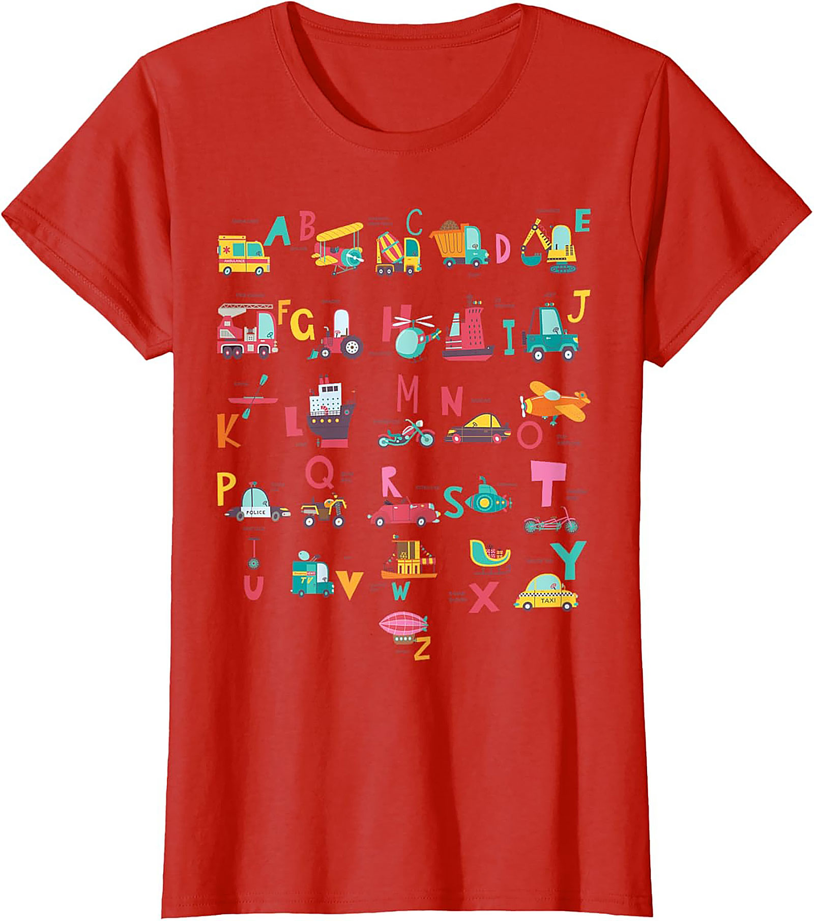 Vehicle Alphabet T-shirt - Fun ABC Learning Graphic Tee for Kids Who Love Trucks and Cars