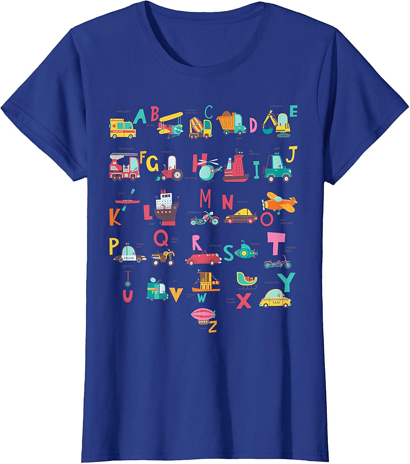 Vehicle Alphabet T-shirt - Fun ABC Learning Graphic Tee for Kids Who Love Trucks and Cars