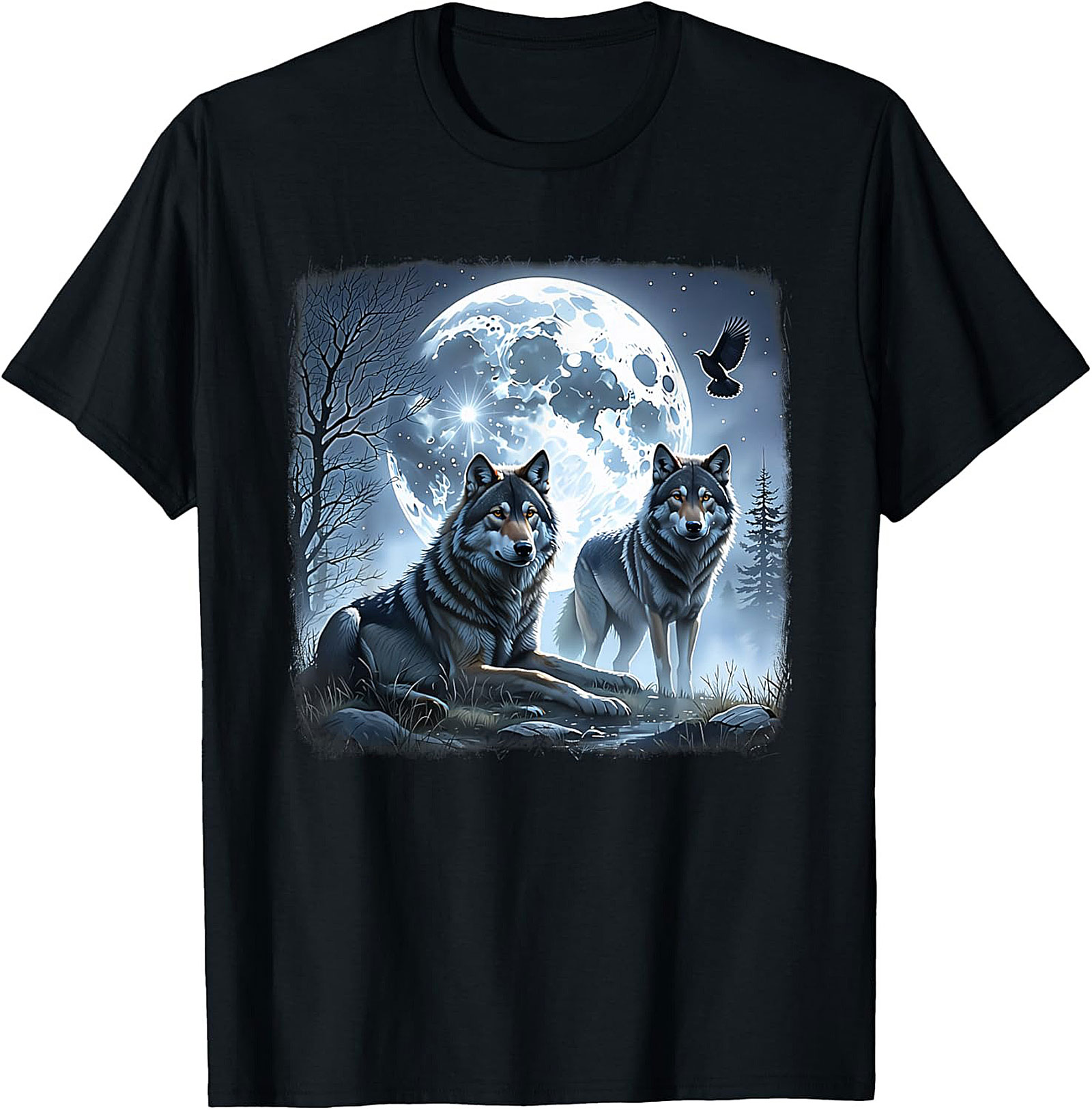 Wolf Moon Graphic Tee Night Spirit Wildlife Shirt