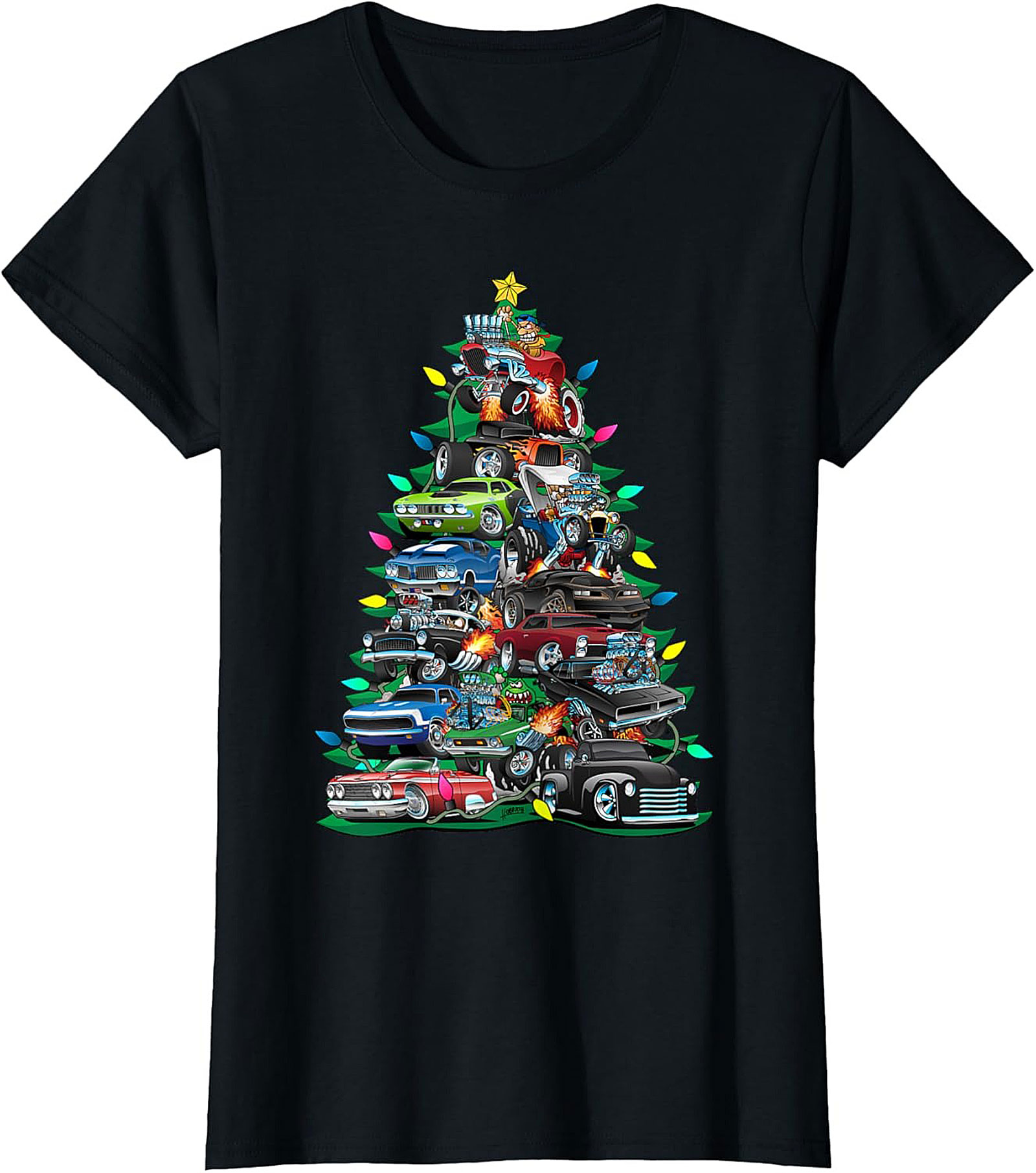 Hot Rod Christmas Tree Graphic Tee Muscle Car Shirt