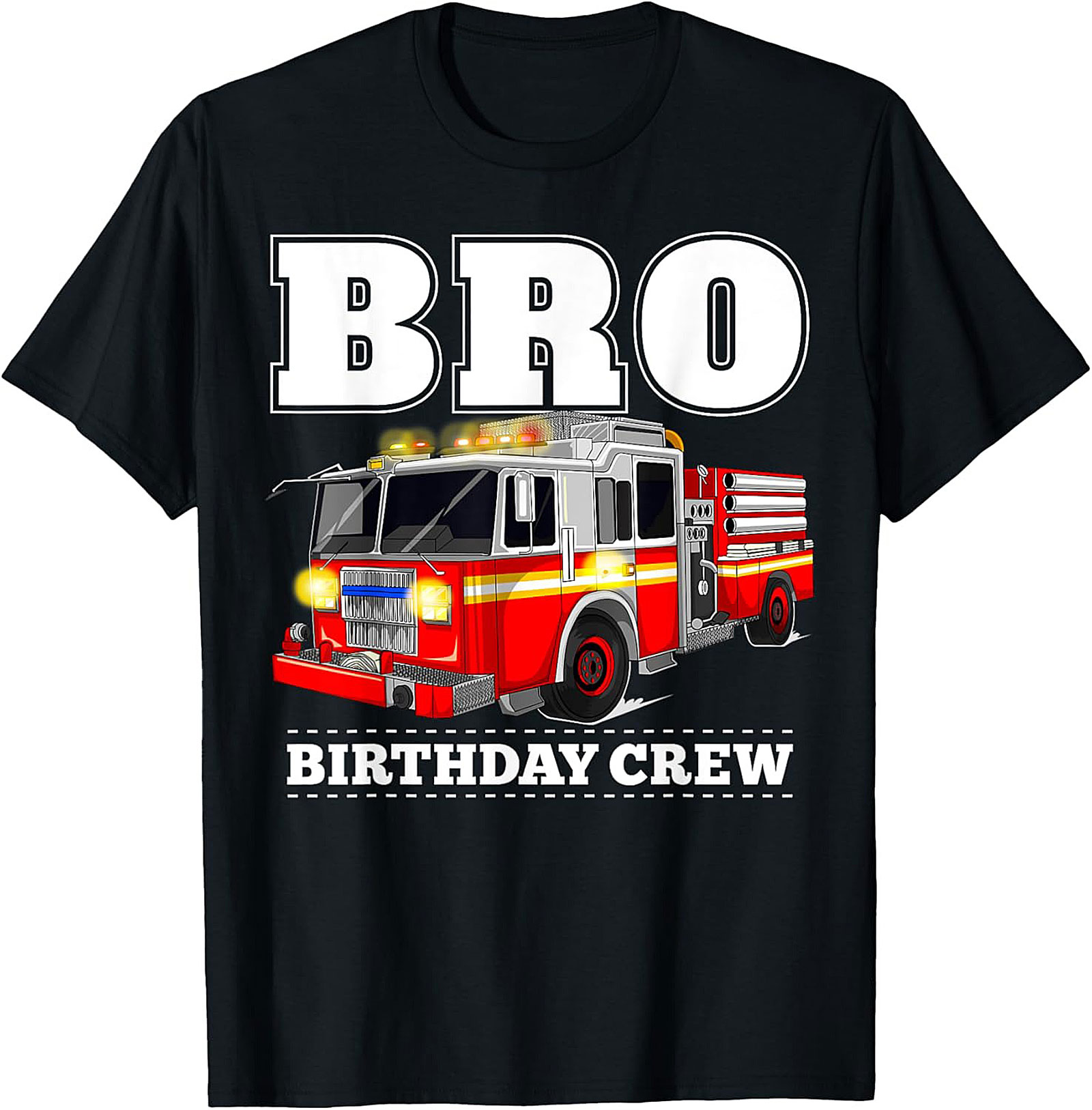 Bro Birthday Crew Fire Truck T-Shirt - Fire Engine Party Graphic Tee
