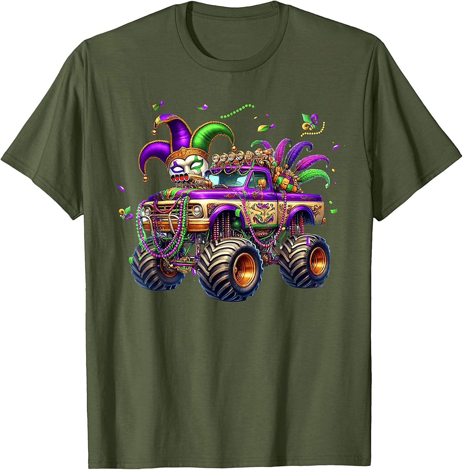 Mardi Gras Monster Truck T-shirt: Jester Skull Parade Graphic Tee