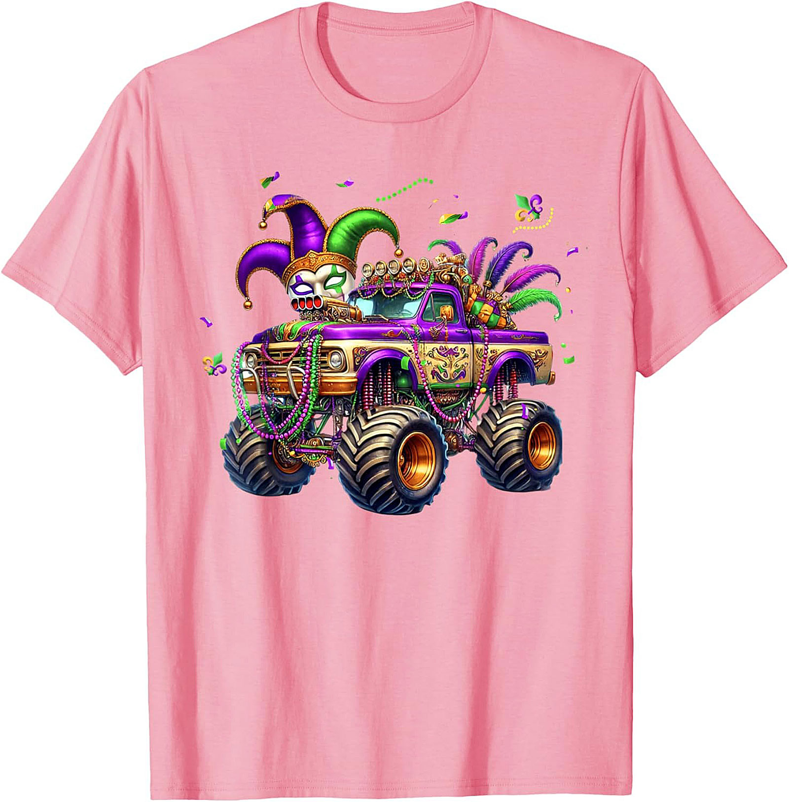 Mardi Gras Monster Truck T-shirt: Jester Skull Parade Graphic Tee