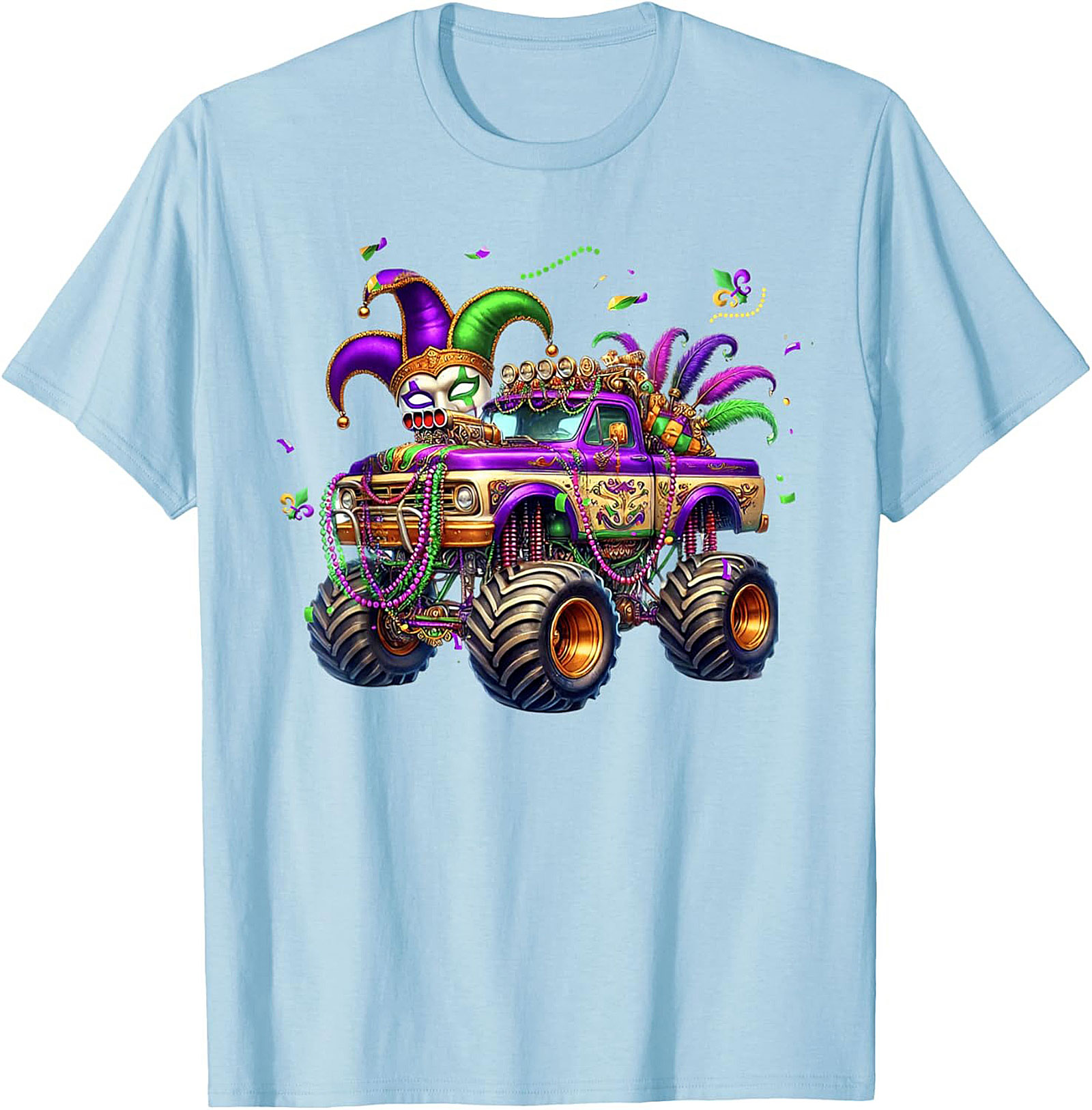 Mardi Gras Monster Truck T-shirt: Jester Skull Parade Graphic Tee