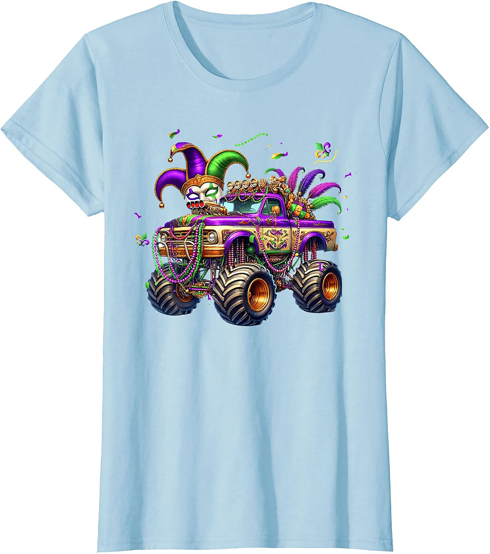 Mardi Gras Monster Truck T-shirt: Jester Skull Parade Graphic Tee