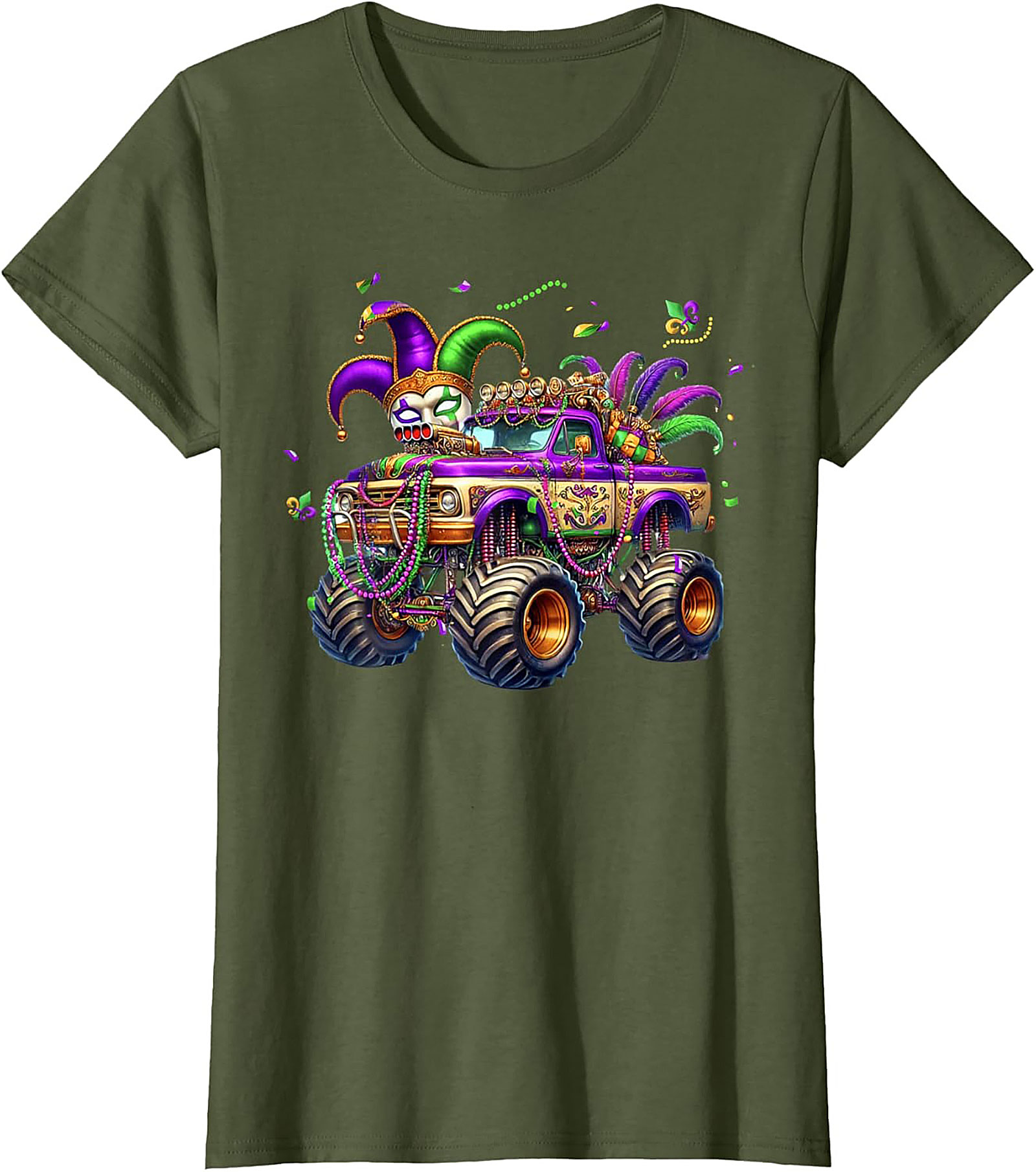 Mardi Gras Monster Truck T-shirt: Jester Skull Parade Graphic Tee