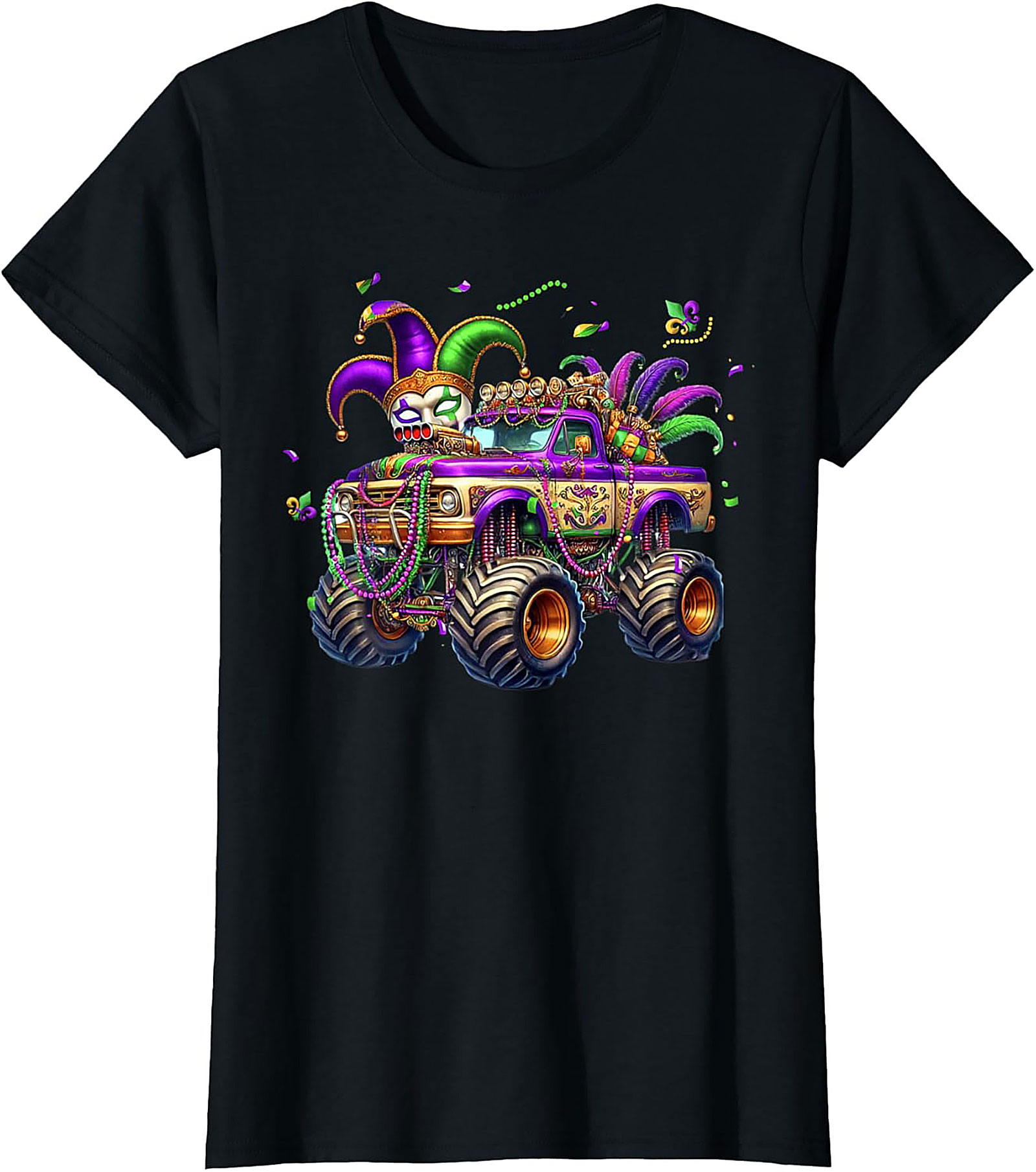Mardi Gras Monster Truck T-shirt: Jester Skull Parade Graphic Tee