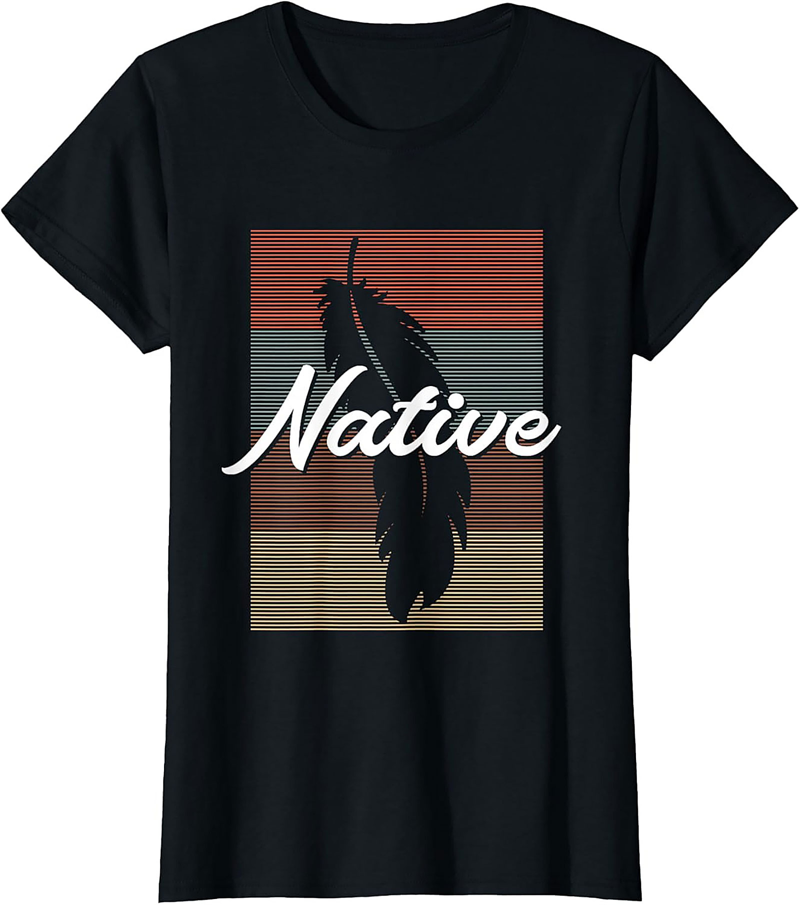 Native American Feather Retro Graphic Tee Indigenous Shirt