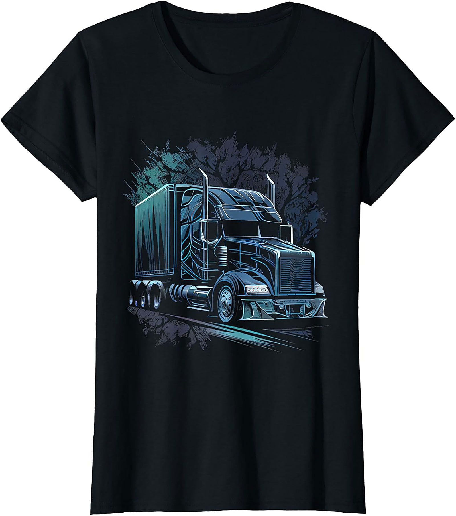Neon Night Rider Semi Truck Graphic Tee | Big Rig Diesel Trucker Shirt