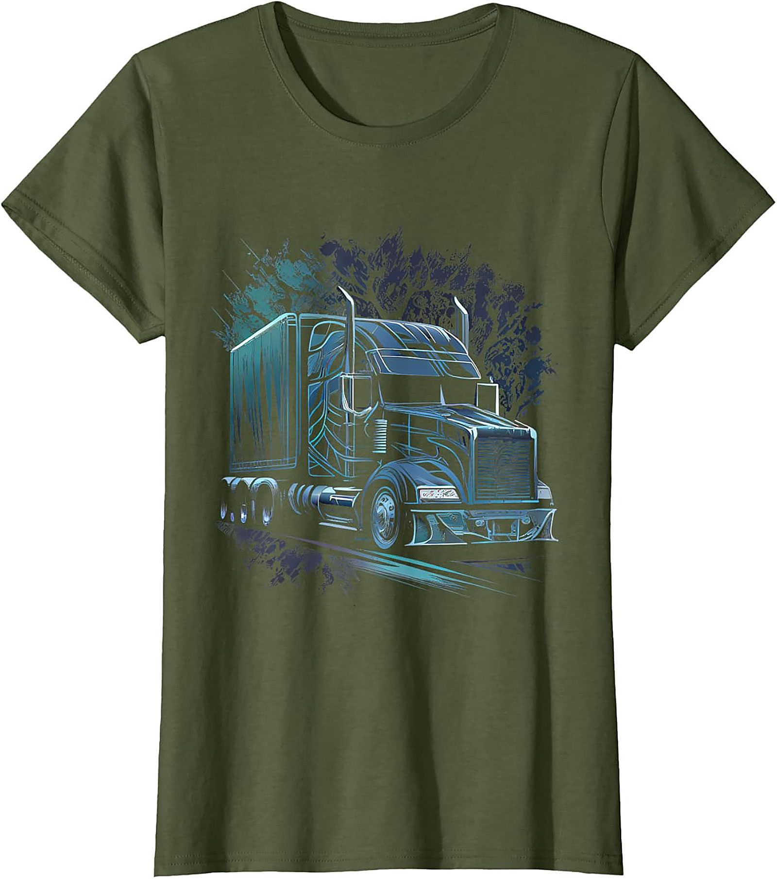 Neon Night Rider Semi Truck Graphic Tee | Big Rig Diesel Trucker Shirt