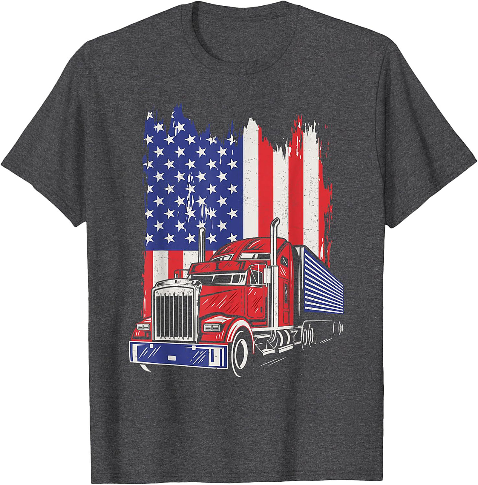 Patriotic Trucker T-Shirt - American Flag Big Rig Graphic Tee