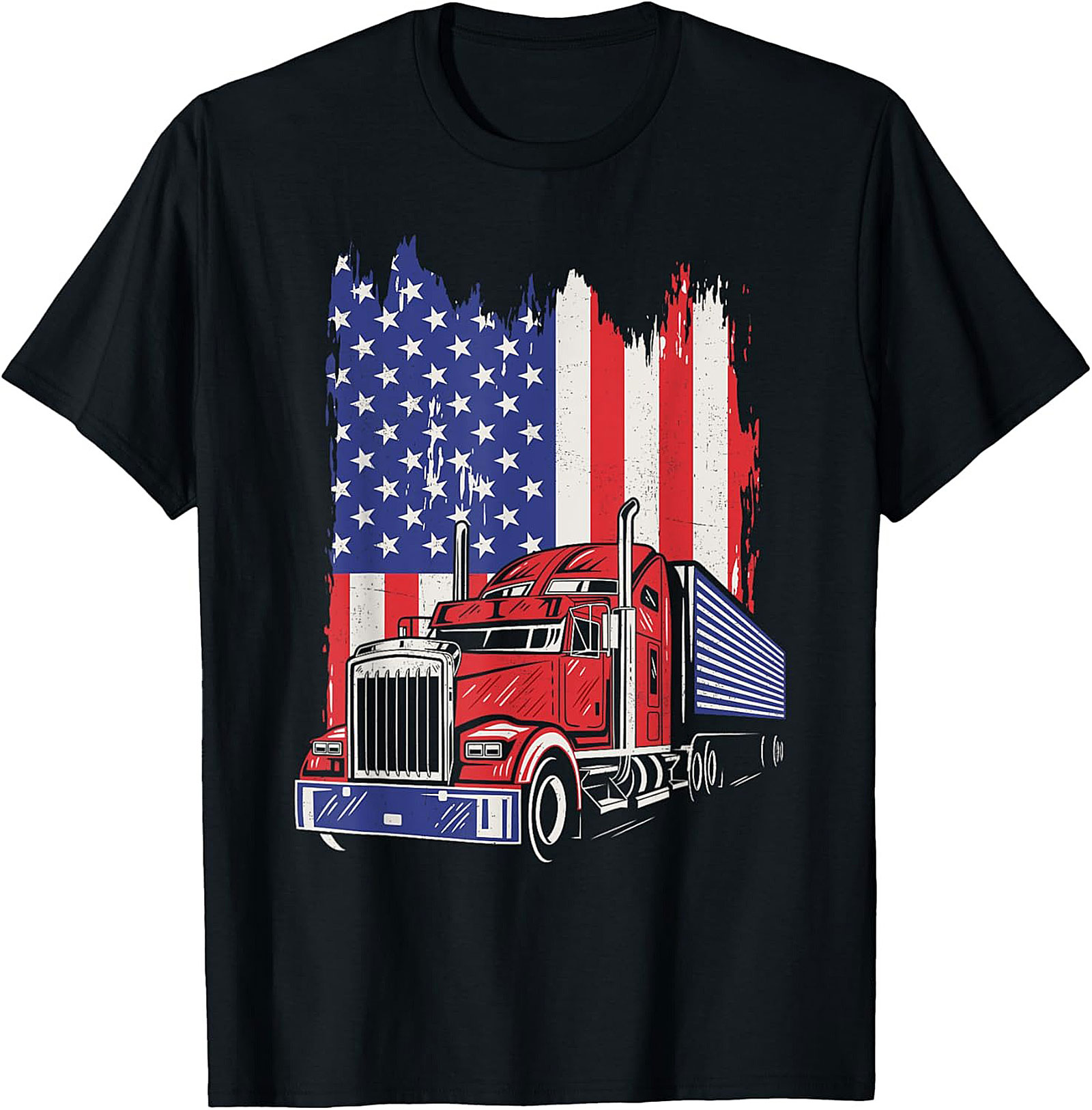 Patriotic Trucker T-Shirt - American Flag Big Rig Graphic Tee