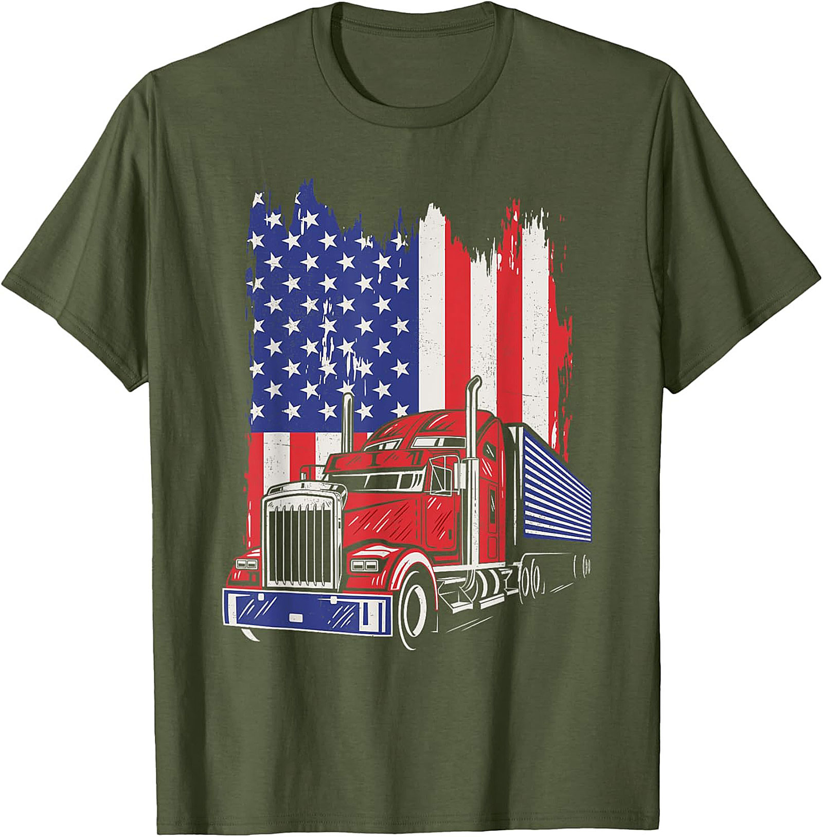 Patriotic Trucker T-Shirt - American Flag Big Rig Graphic Tee