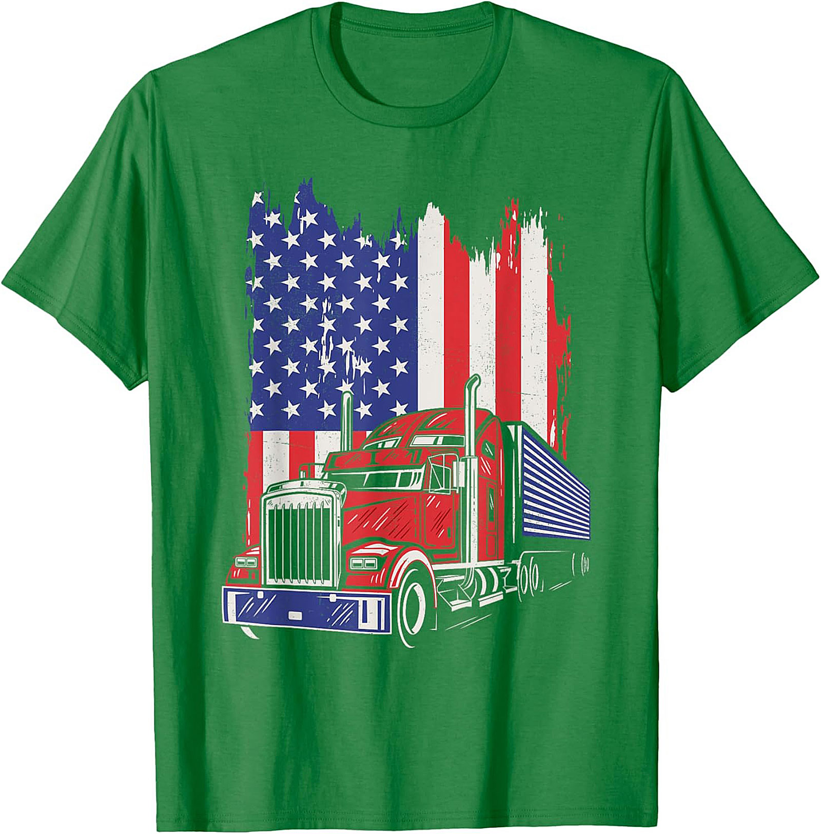 Patriotic Trucker T-Shirt - American Flag Big Rig Graphic Tee