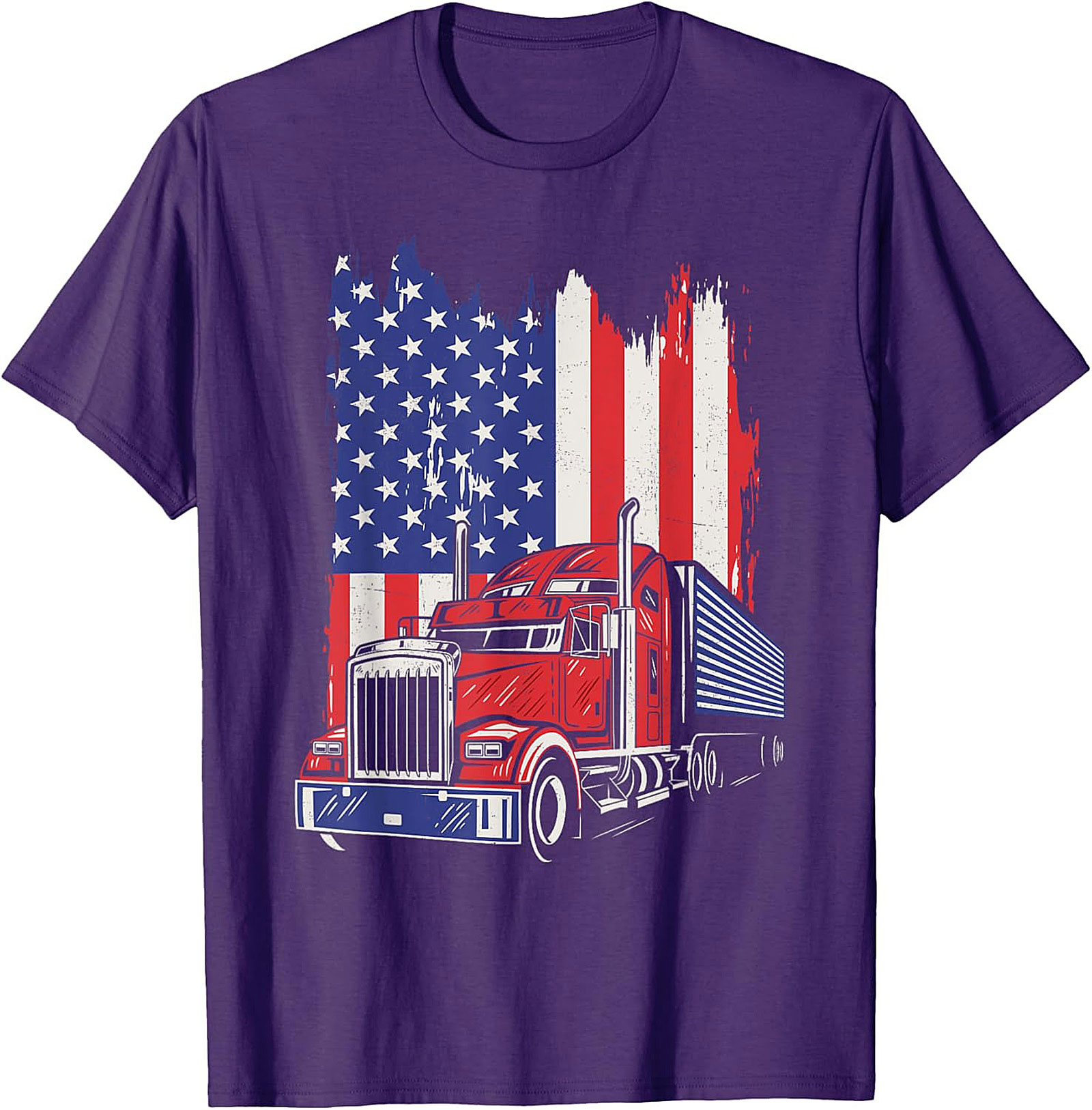Patriotic Trucker T-Shirt - American Flag Big Rig Graphic Tee