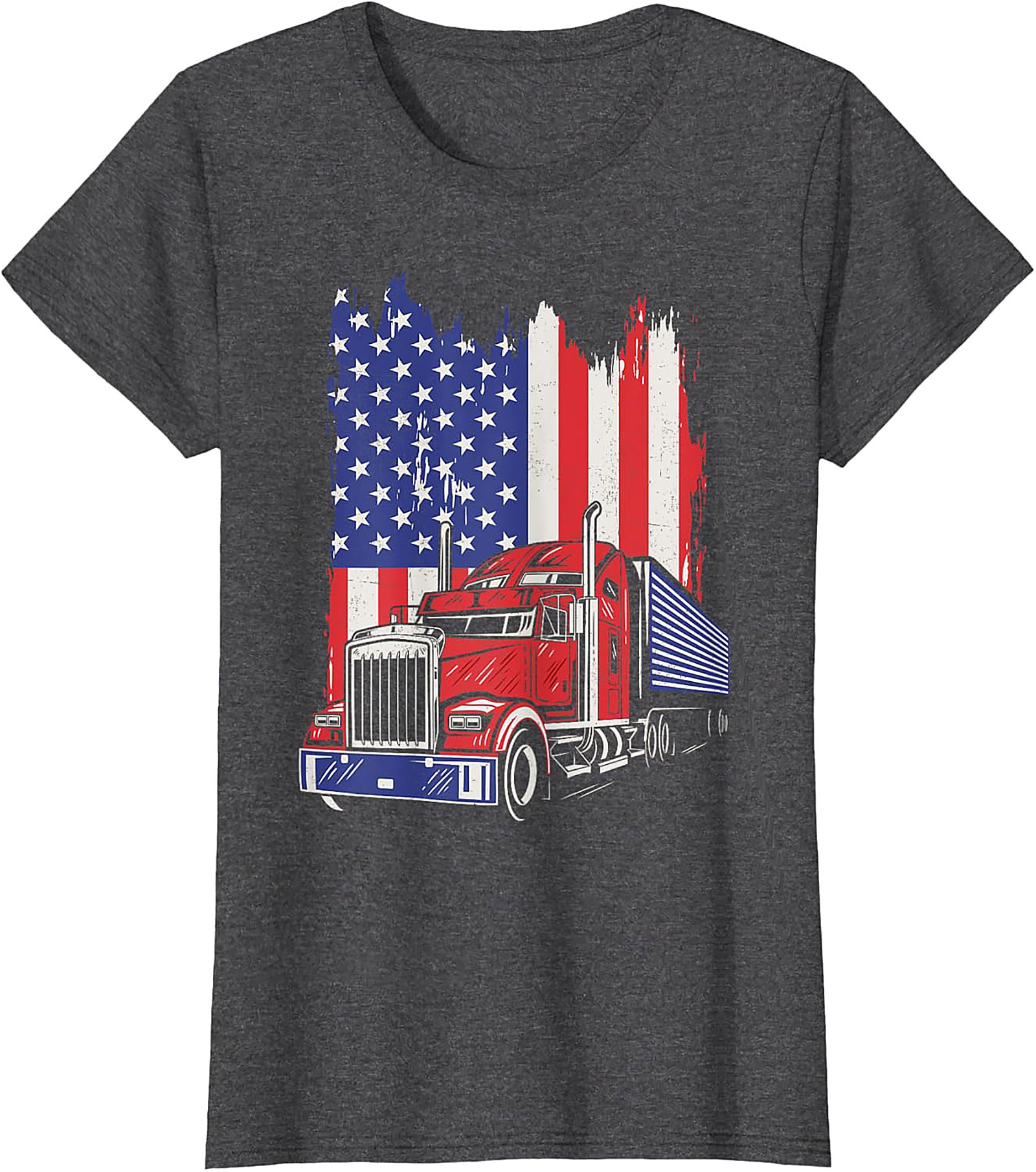 Patriotic Trucker T-Shirt - American Flag Big Rig Graphic Tee