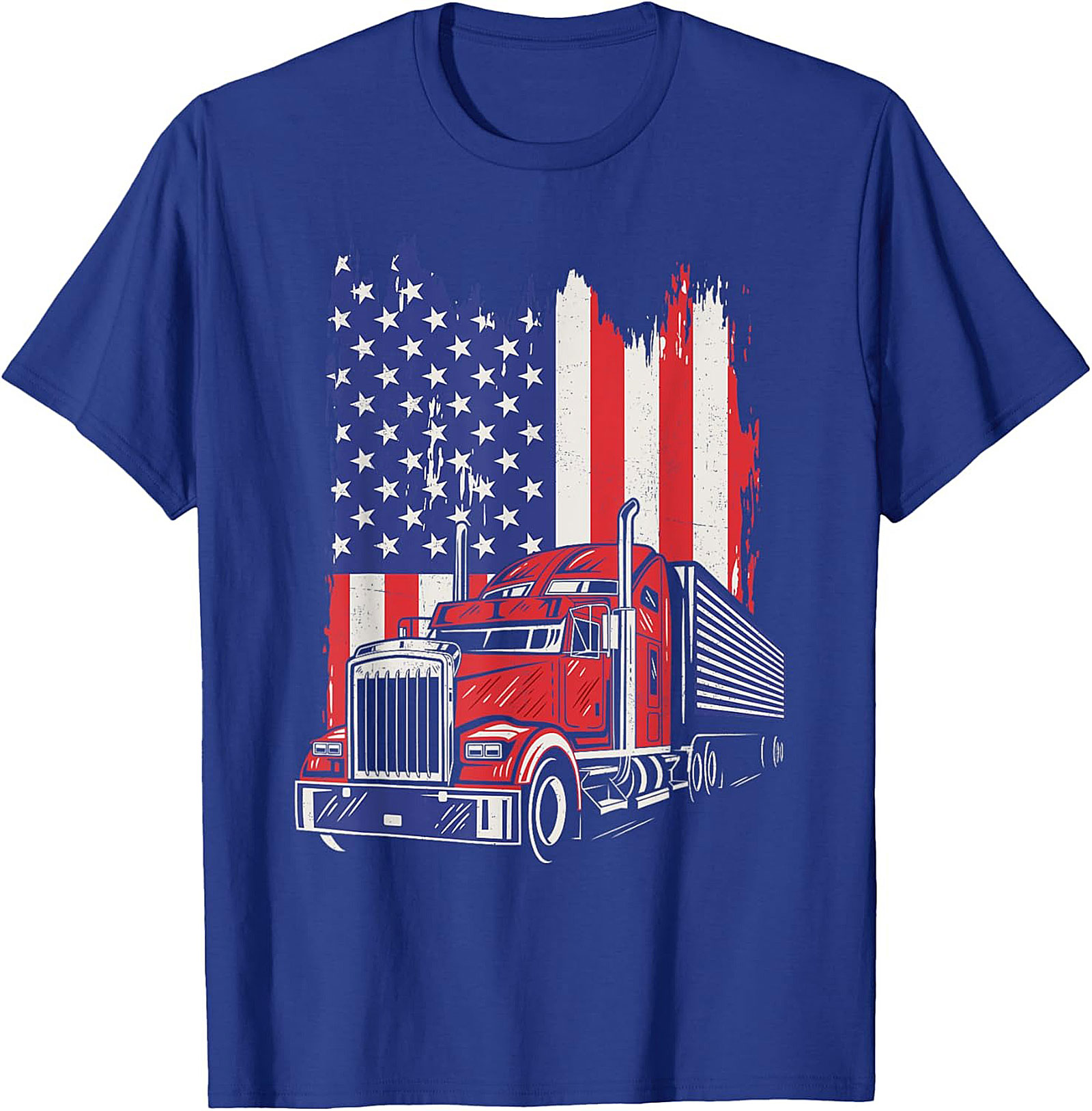 Patriotic Trucker T-Shirt - American Flag Big Rig Graphic Tee