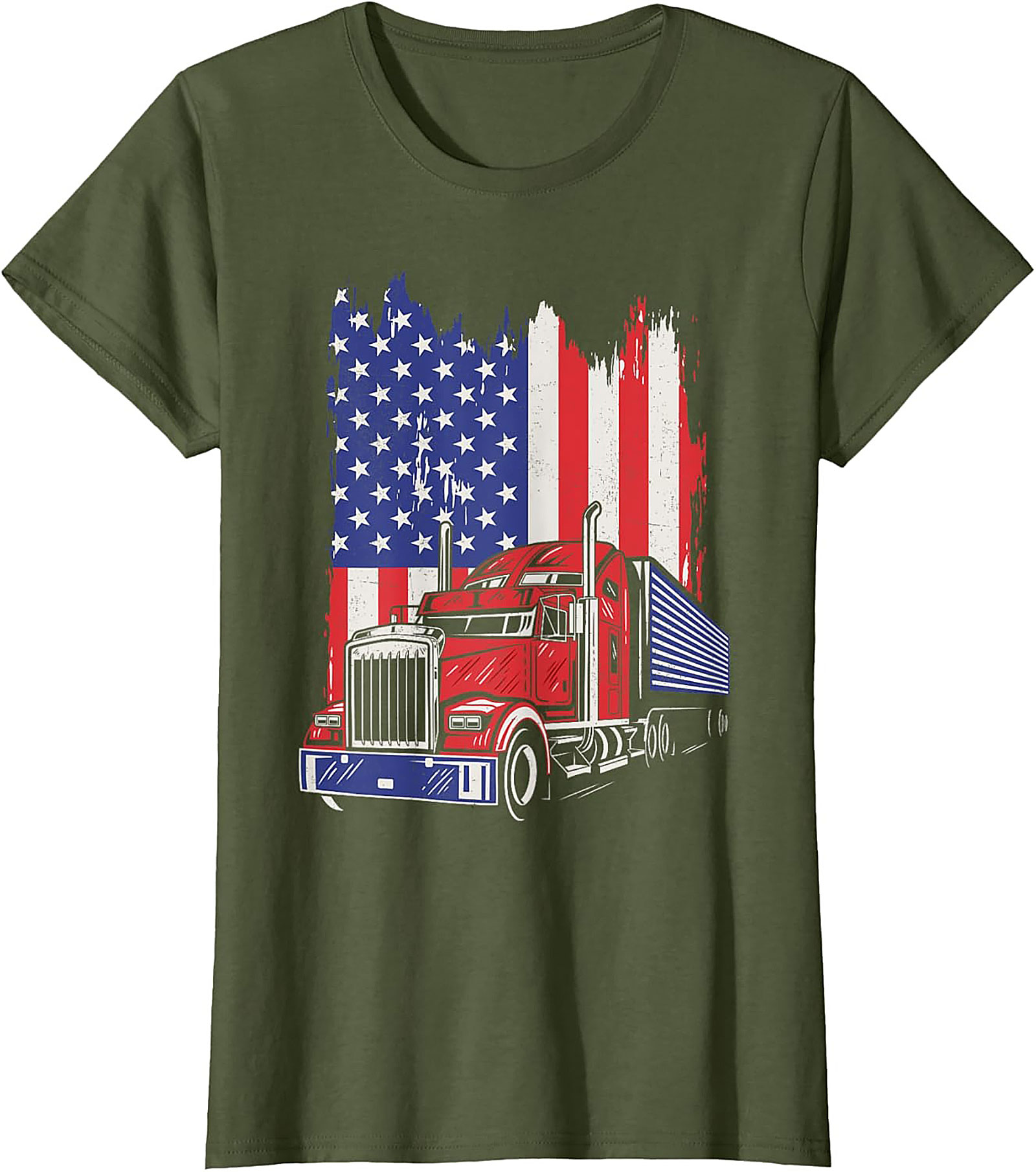 Patriotic Trucker T-Shirt - American Flag Big Rig Graphic Tee