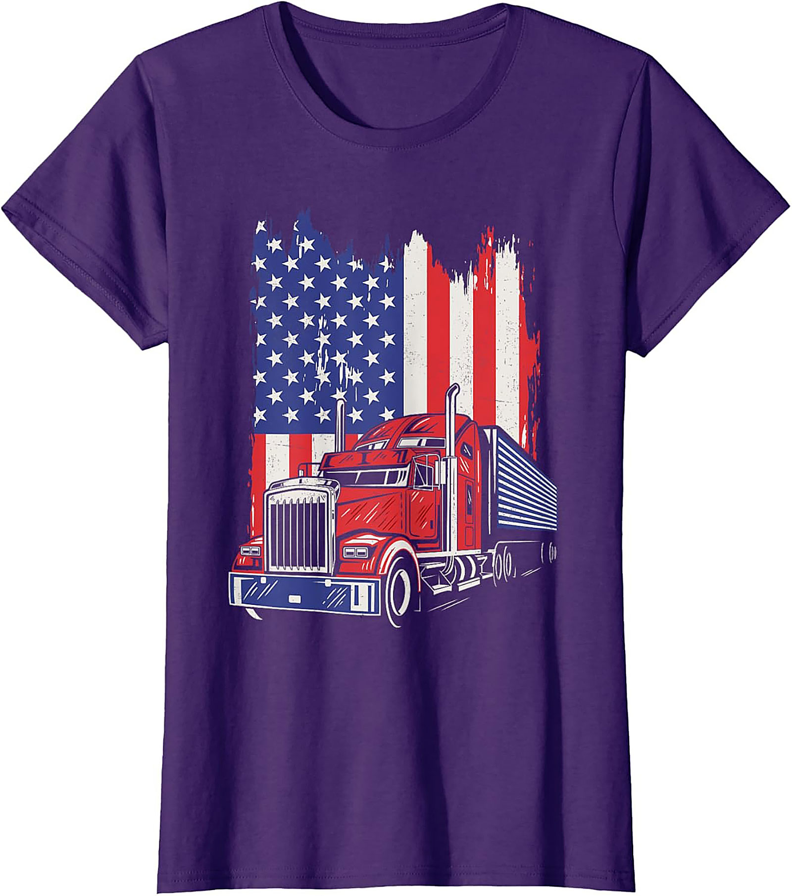 Patriotic Trucker T-Shirt - American Flag Big Rig Graphic Tee