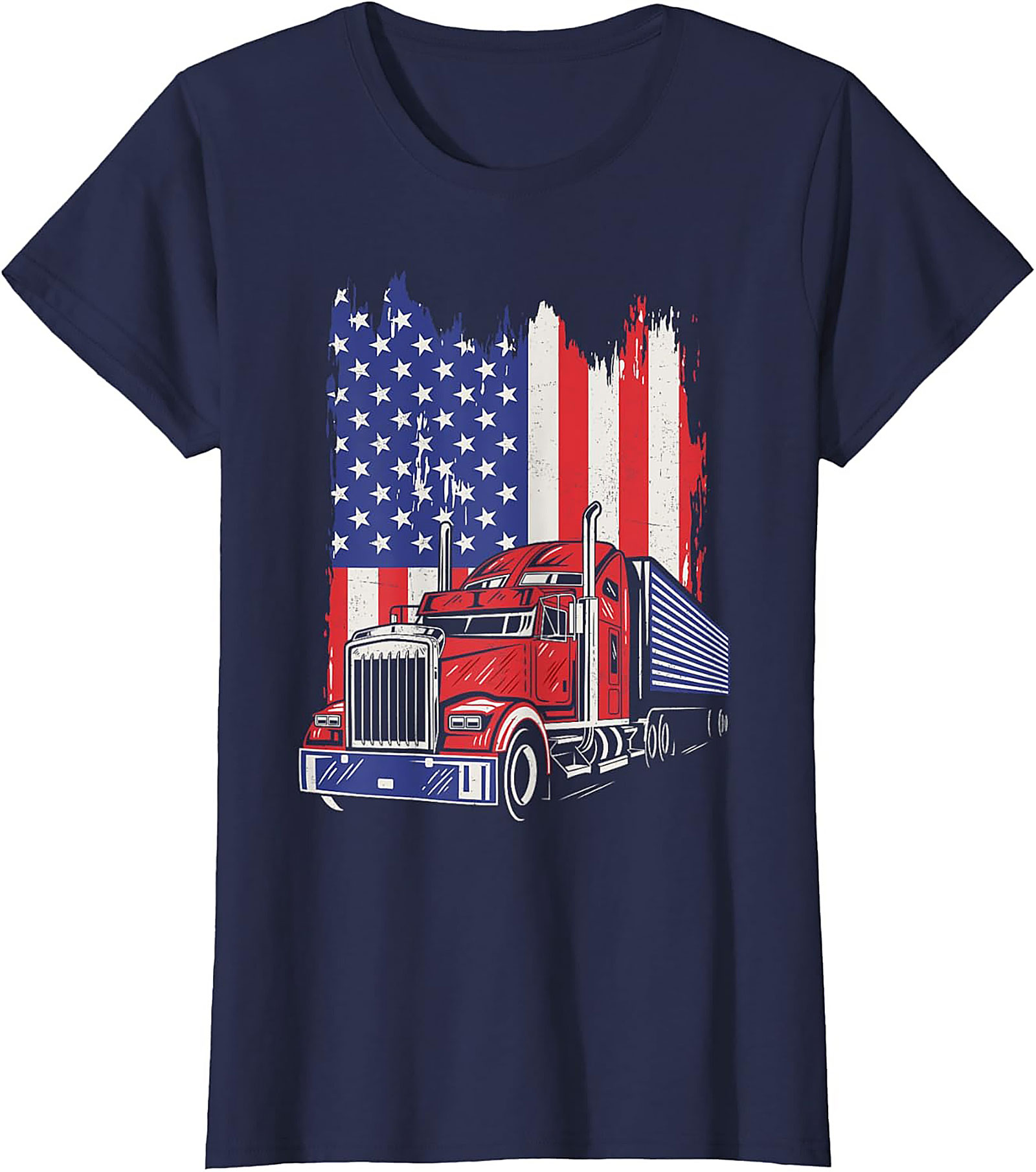 Patriotic Trucker T-Shirt - American Flag Big Rig Graphic Tee