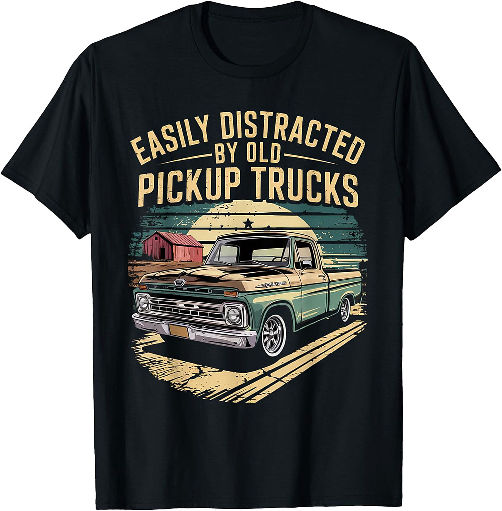 Easily Distracted By Old Pickup Trucks Funny T-shirt | Vintage Truck Graphic Tee