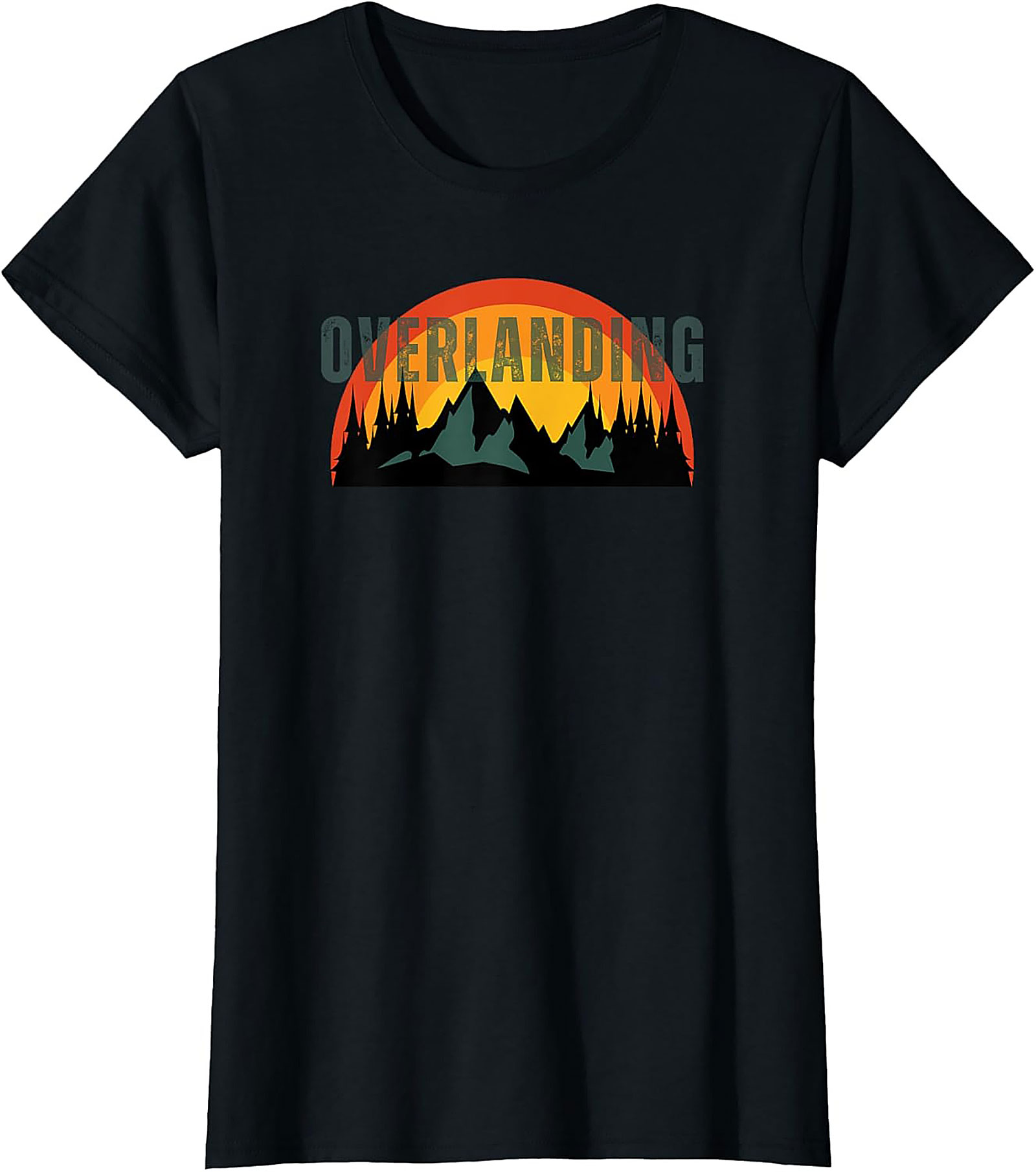 Overlanding Graphic Tee - Retro Sunset Mountain Adventure Shirt