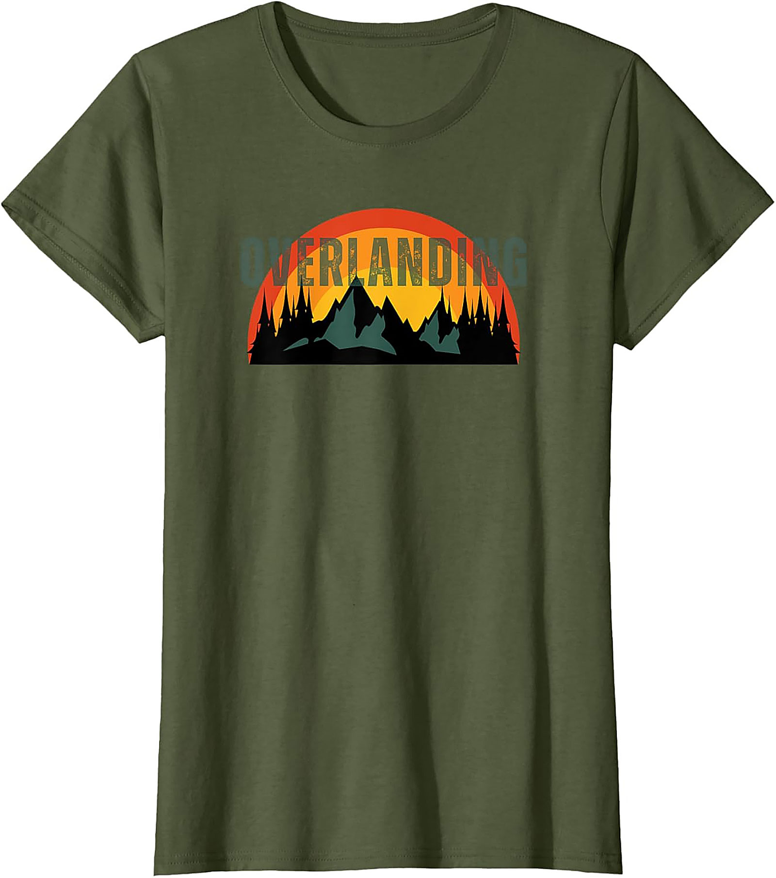 Overlanding Graphic Tee - Retro Sunset Mountain Adventure Shirt