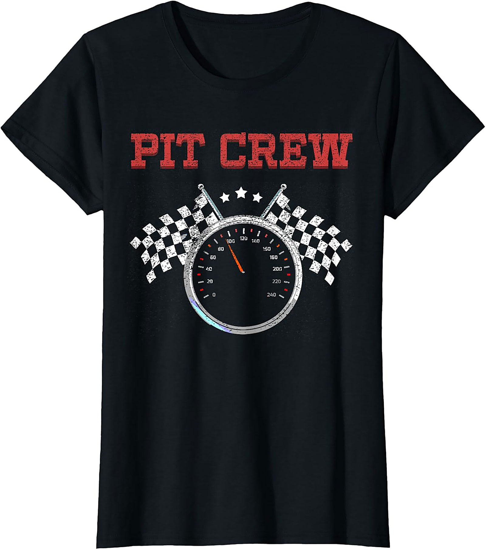 Pit Crew T-shirt - Racing Speedometer Checkered Flag Graphic Tee