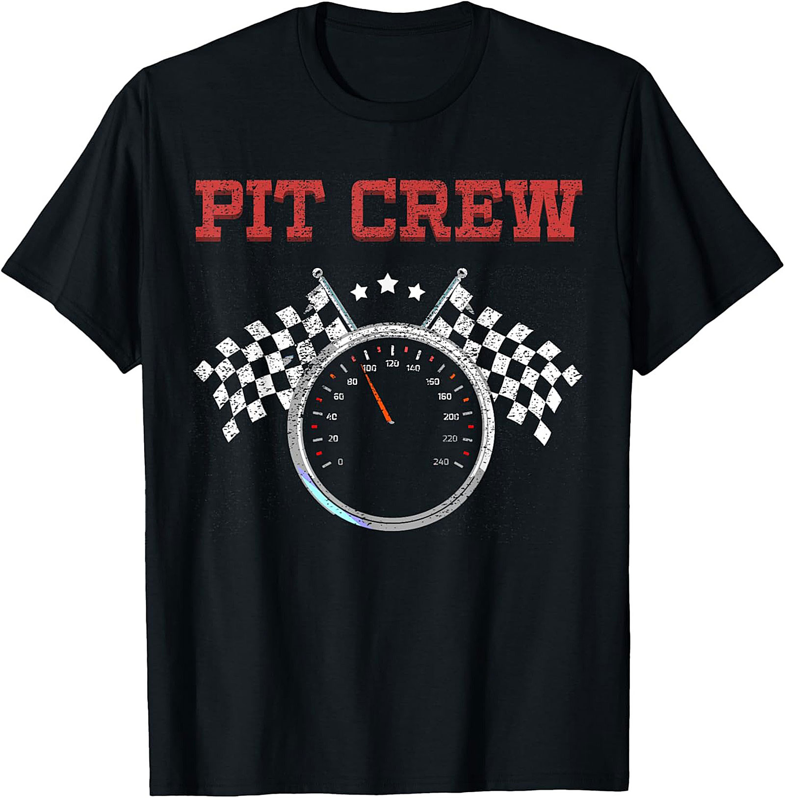 Pit Crew T-shirt - Racing Speedometer Checkered Flag Graphic Tee