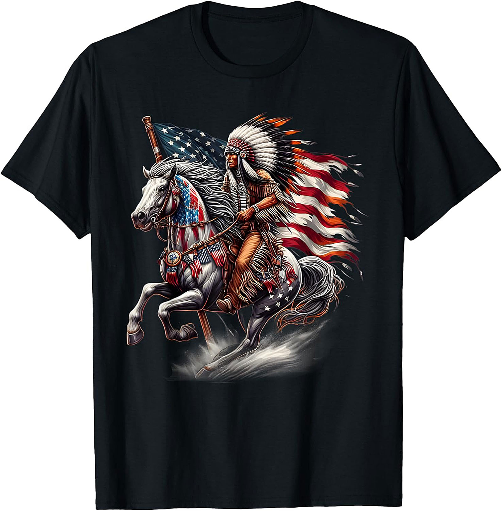 Native American Patriotic T-Shirt Chief Flag Graphic Tee