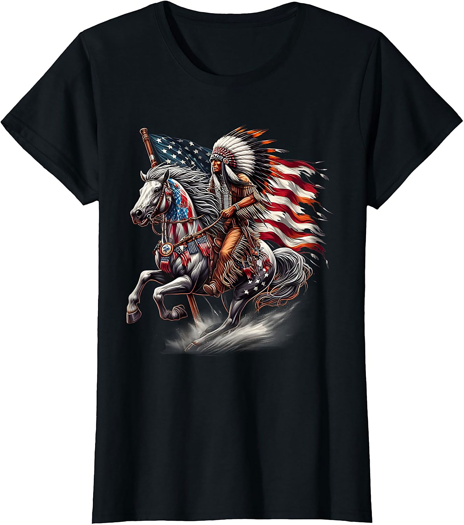Native American Patriotic T-Shirt Chief Flag Graphic Tee