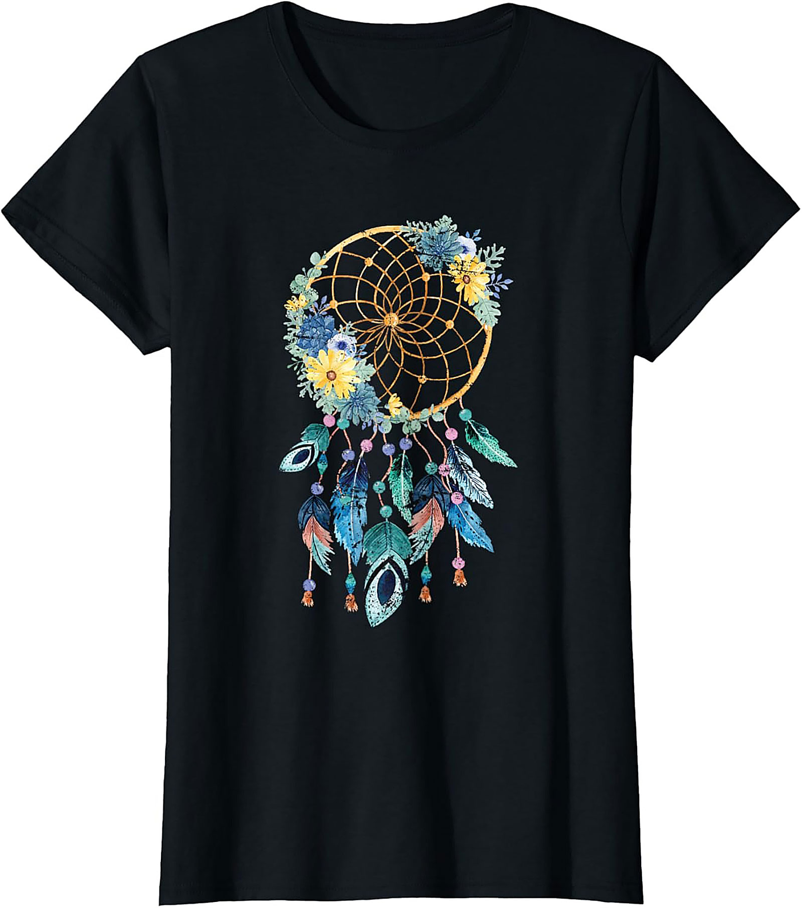  Floral Dream Catcher Graphic Tee Soft Boho Unisex Shirt