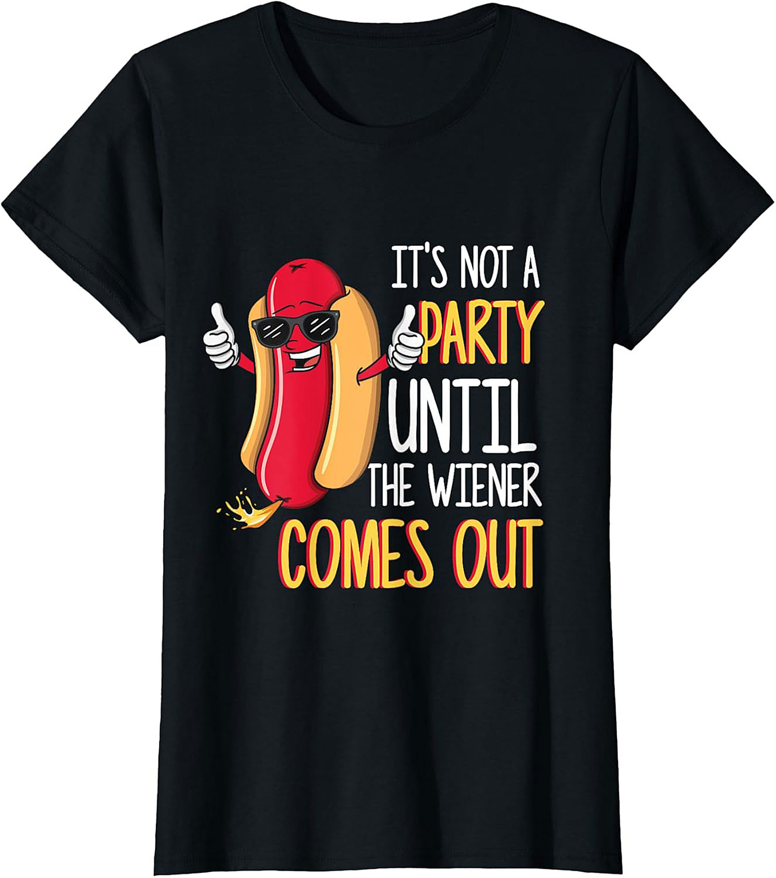 Funny Hot Dog Graphic Tee  Party Wiener Comes Out Shirt