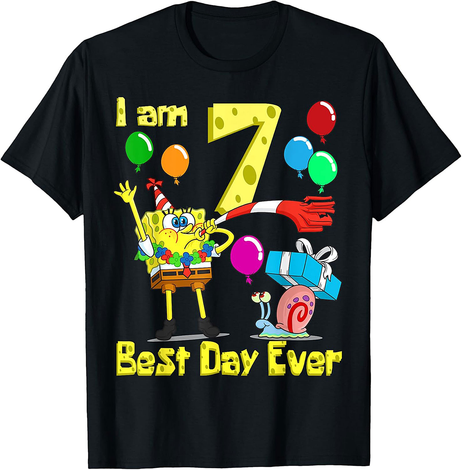  Spongebob 7th Birthday T-shirt Funny Graphic Tee