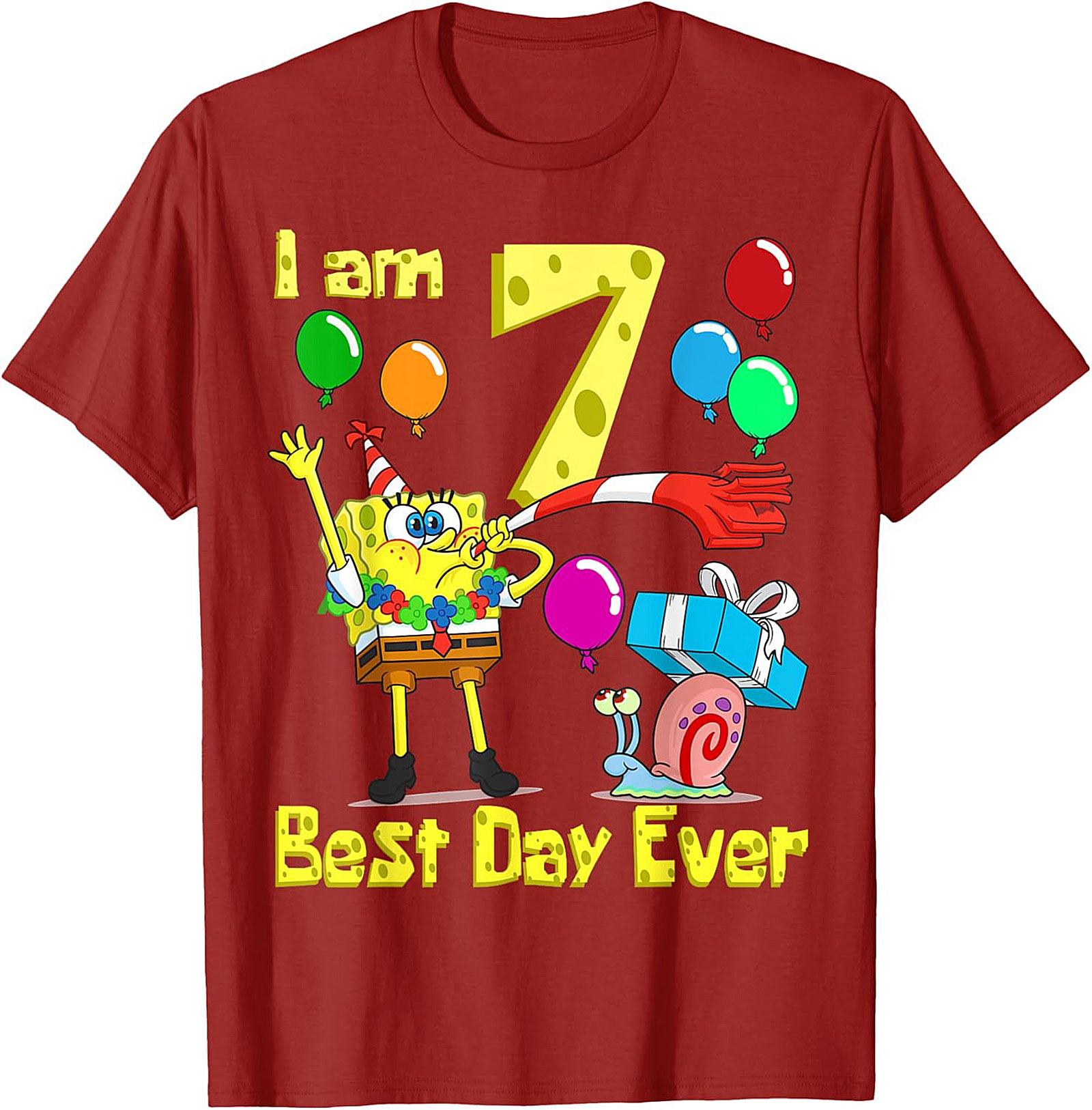  Spongebob 7th Birthday T-shirt Funny Graphic Tee