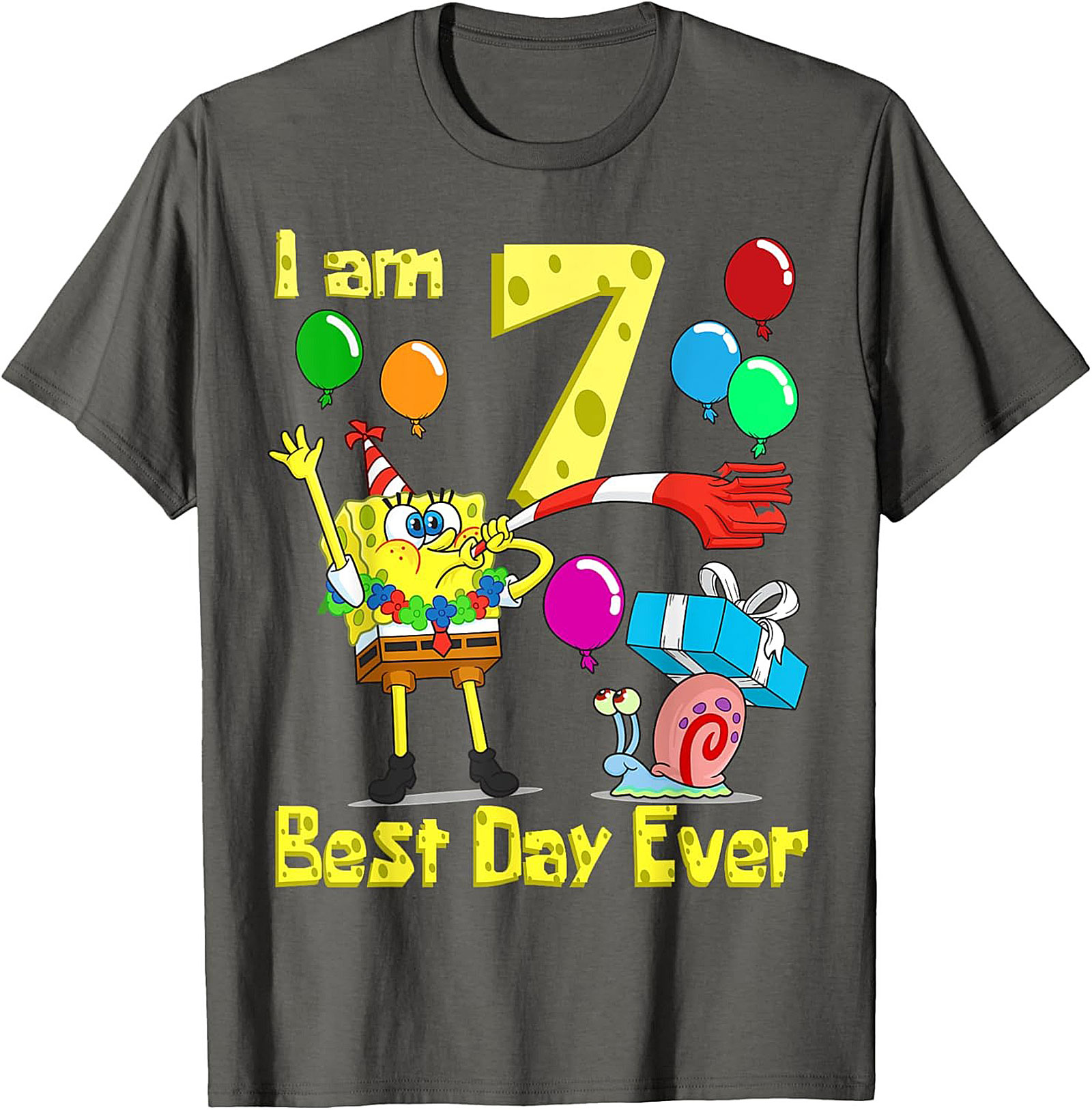  Spongebob 7th Birthday T-shirt Funny Graphic Tee