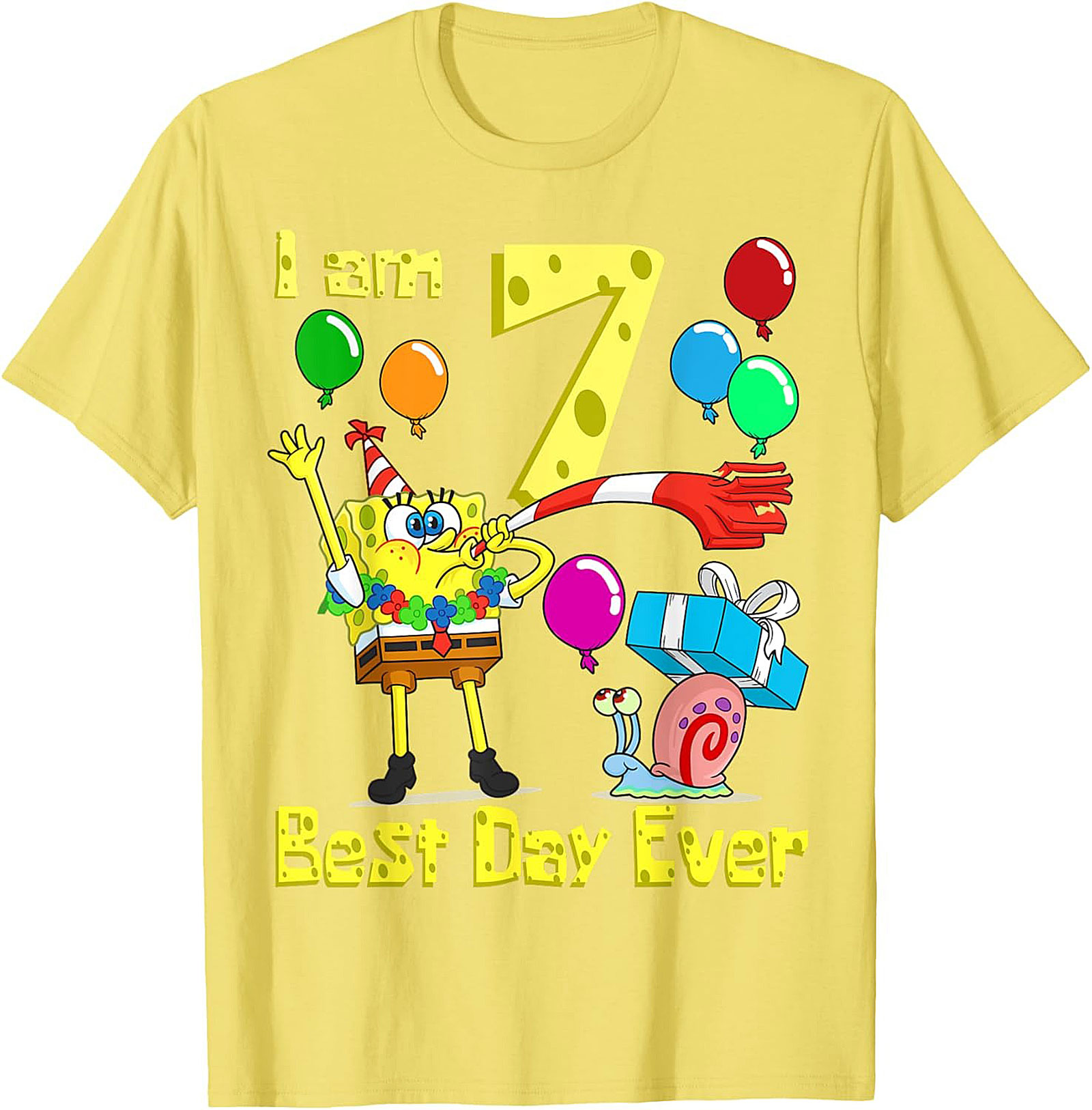  Spongebob 7th Birthday T-shirt Funny Graphic Tee