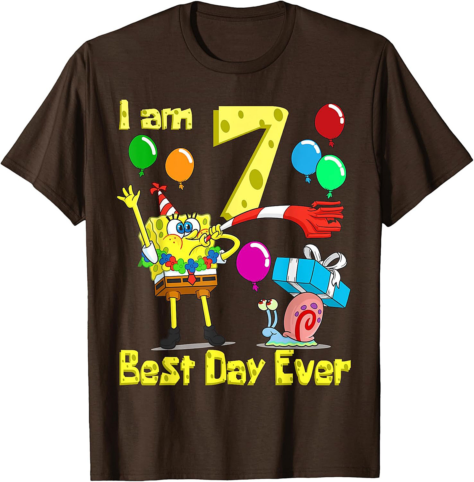  Spongebob 7th Birthday T-shirt Funny Graphic Tee